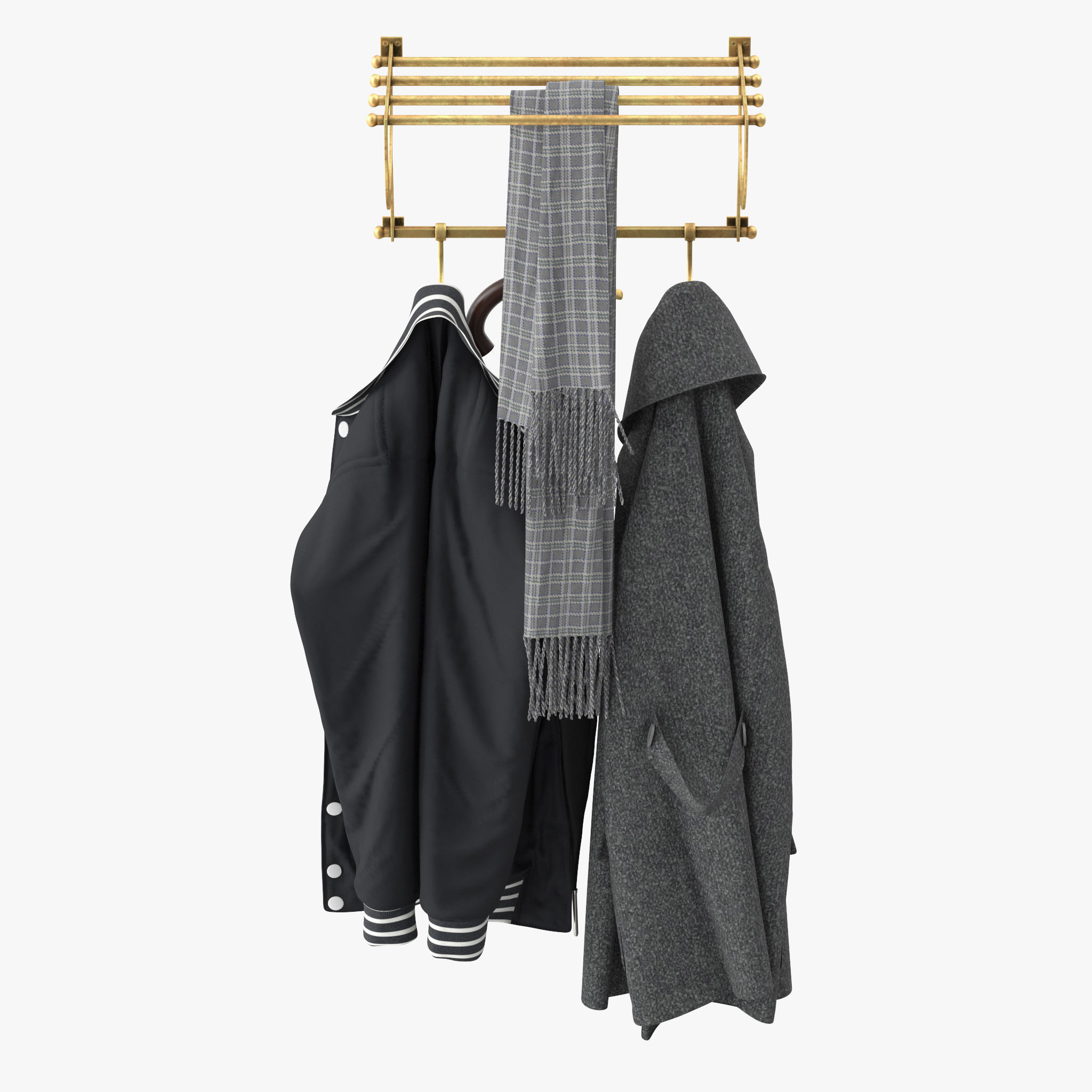 Antique Gold Luggage Rack With Coat Hooks 3D model_8