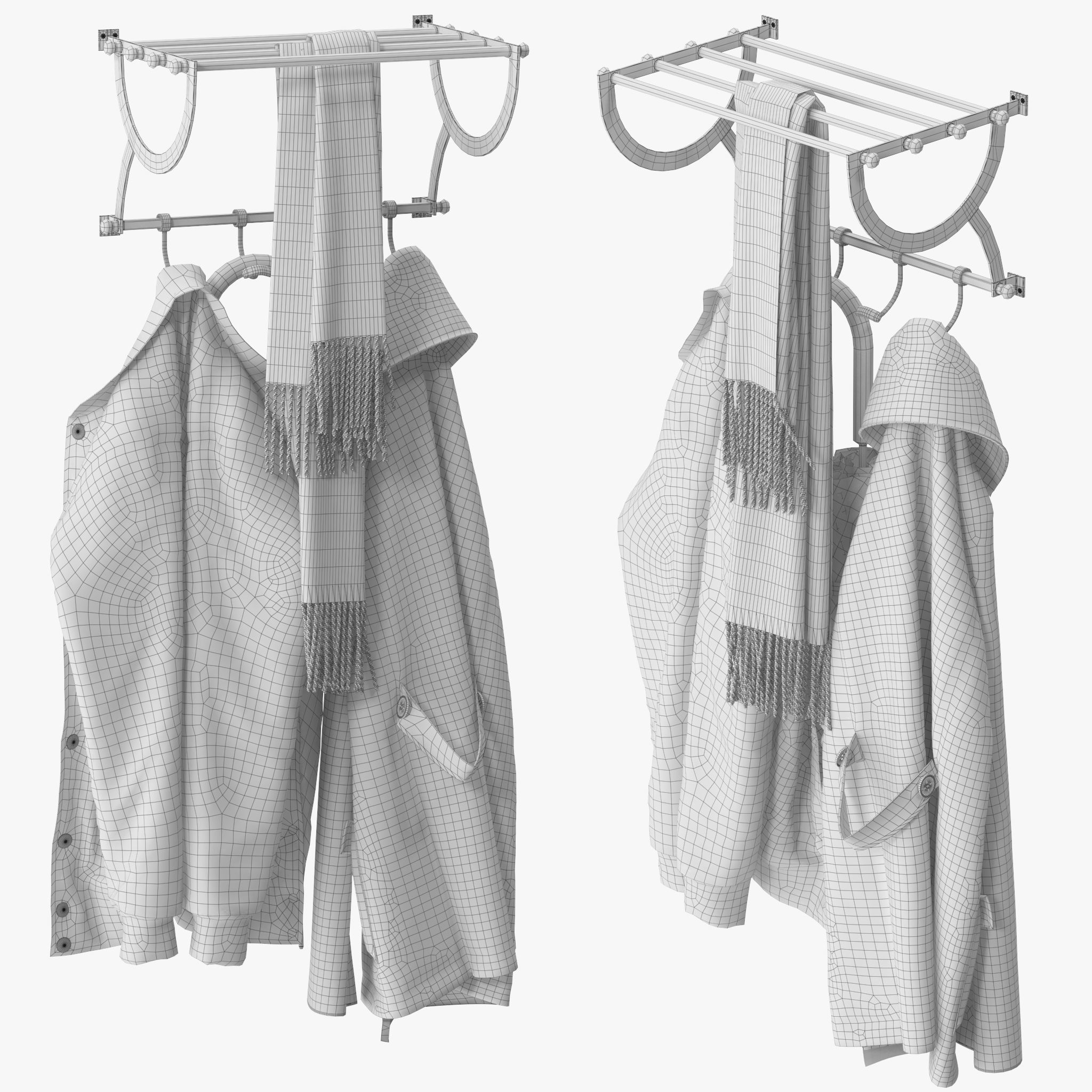 Antique Gold Luggage Rack With Coat Hooks 3D model_14