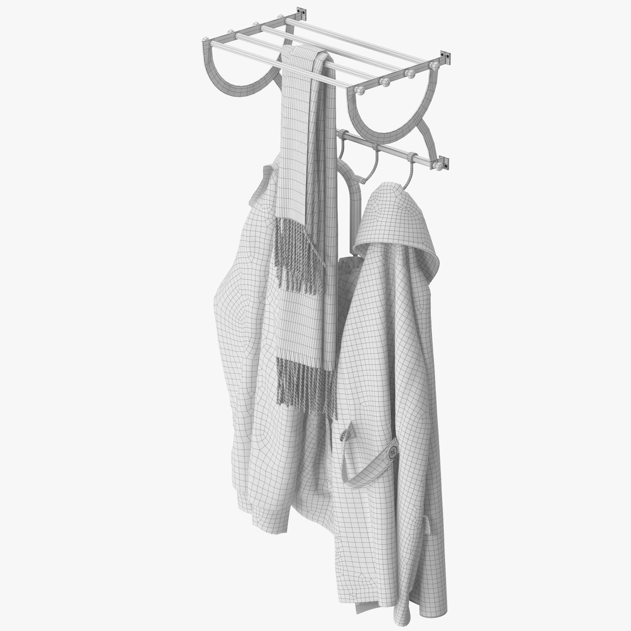 Antique Gold Luggage Rack With Coat Hooks 3D model_16