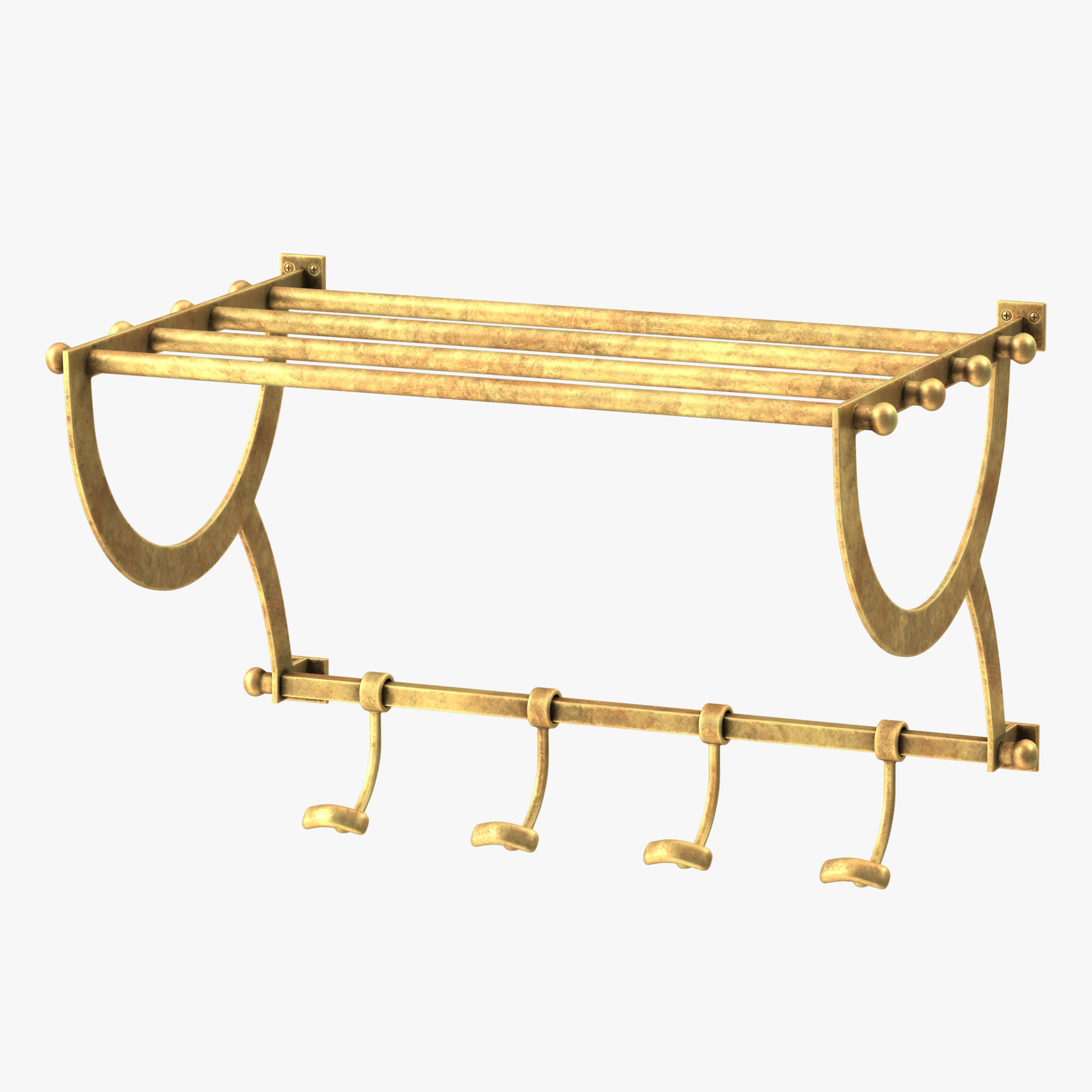 Antique Gold Luggage Rack With Coat Hooks 3D model_12