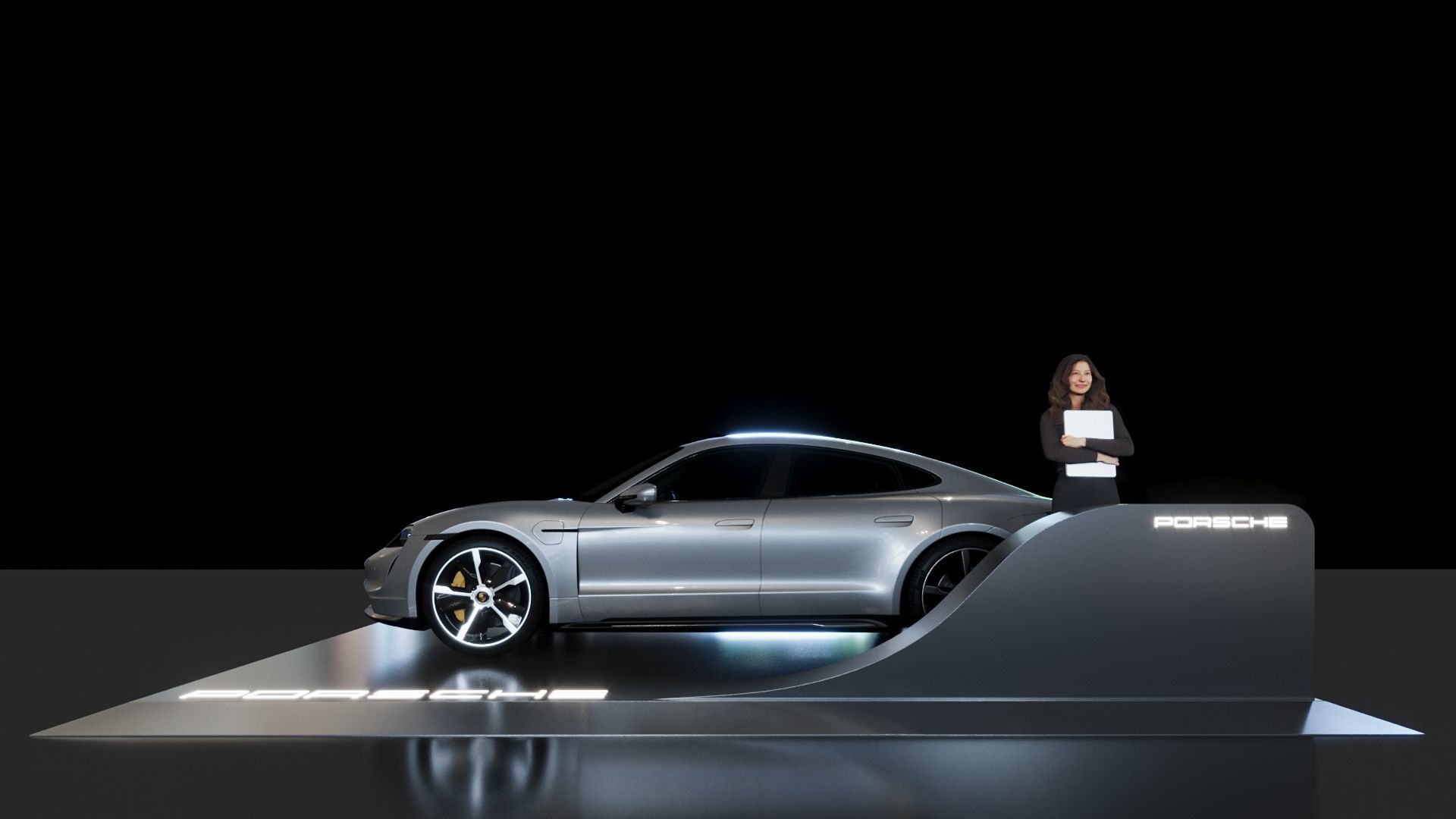 Porsche Car DIsplay Stand - 06m x 04m 3D model  - CAR INCLUDED 3D model_1