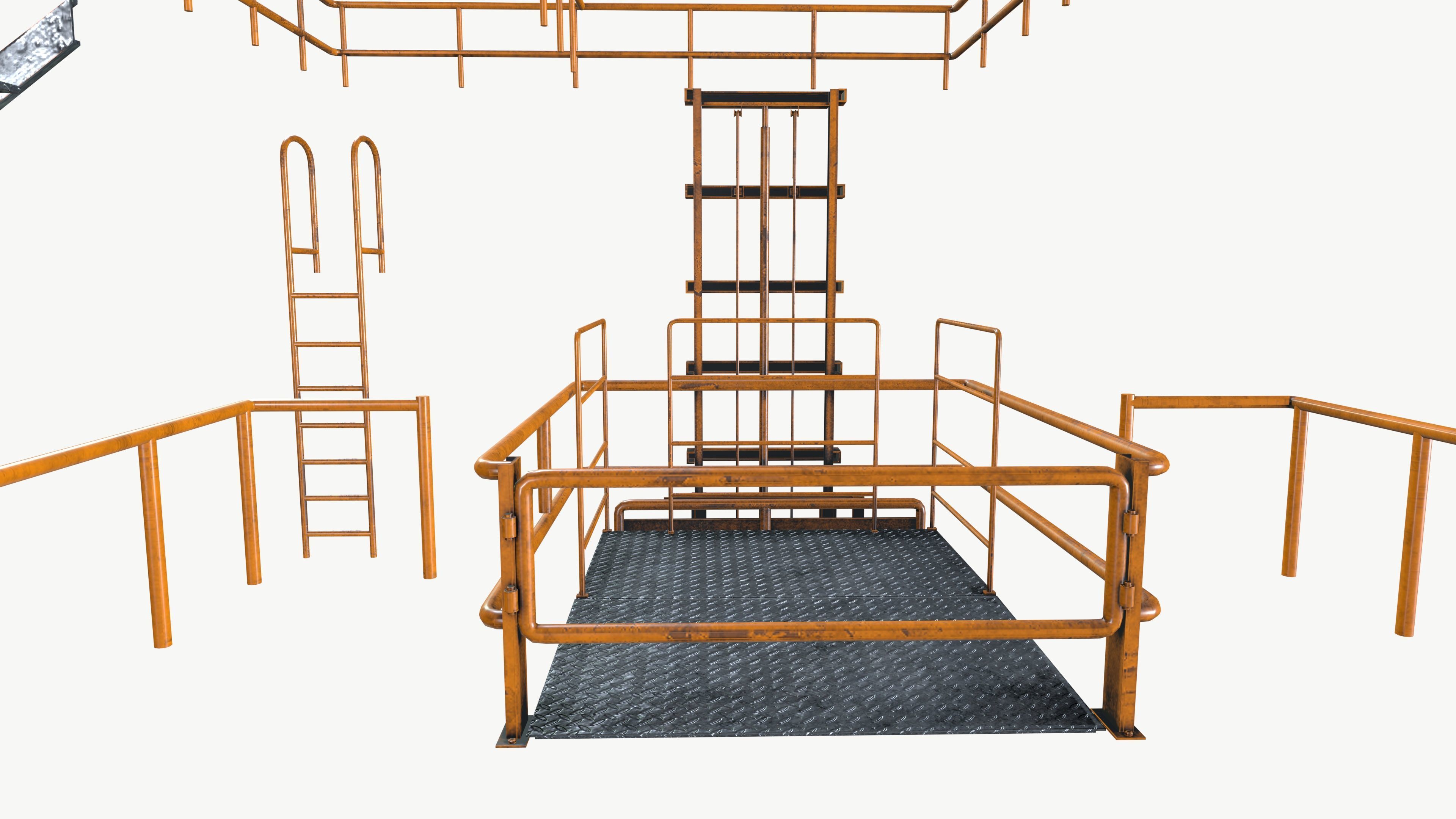 Industrial Fabricated Stairs and Railing 3D model_7