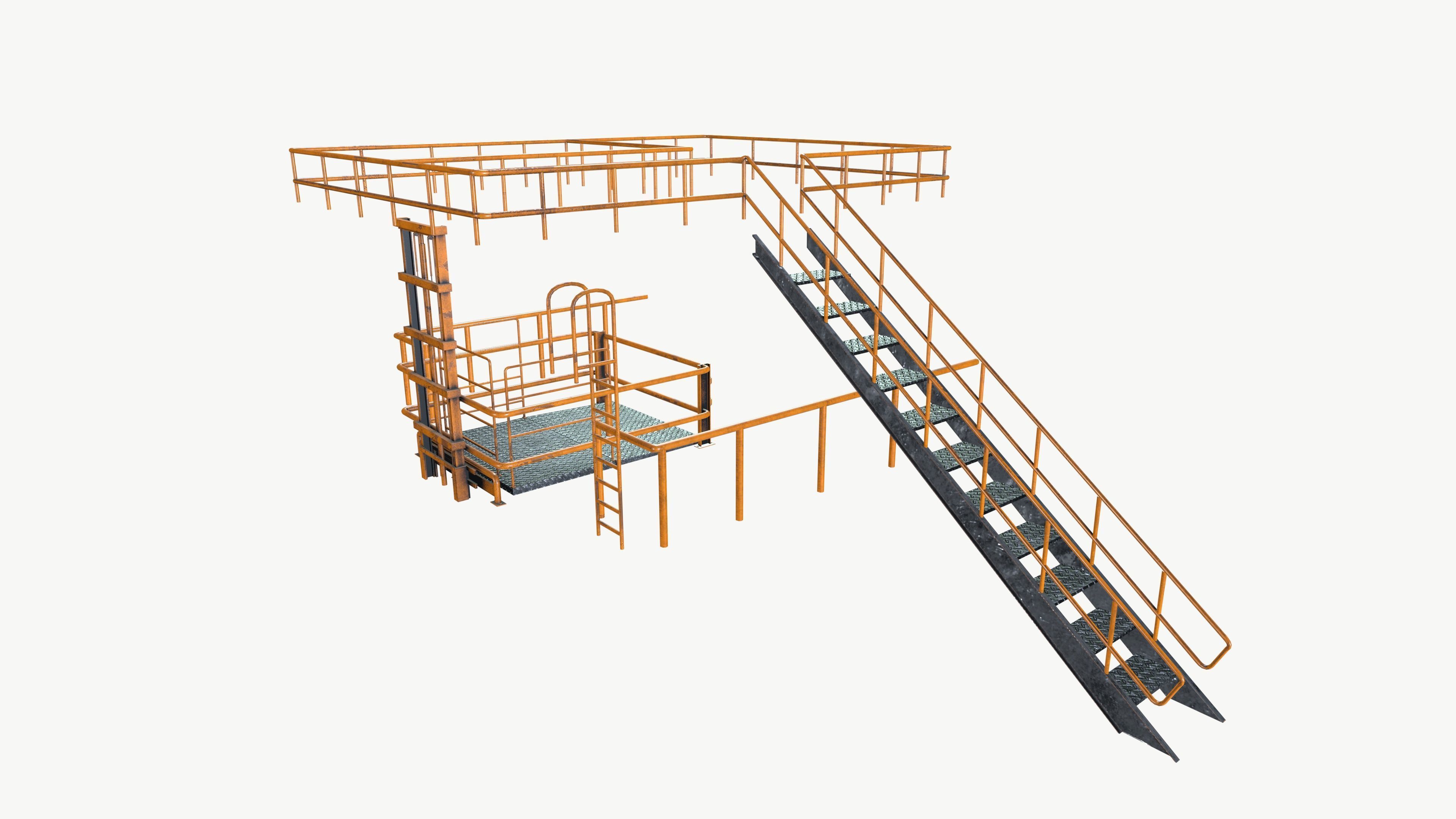 Industrial Fabricated Stairs and Railing 3D model_2