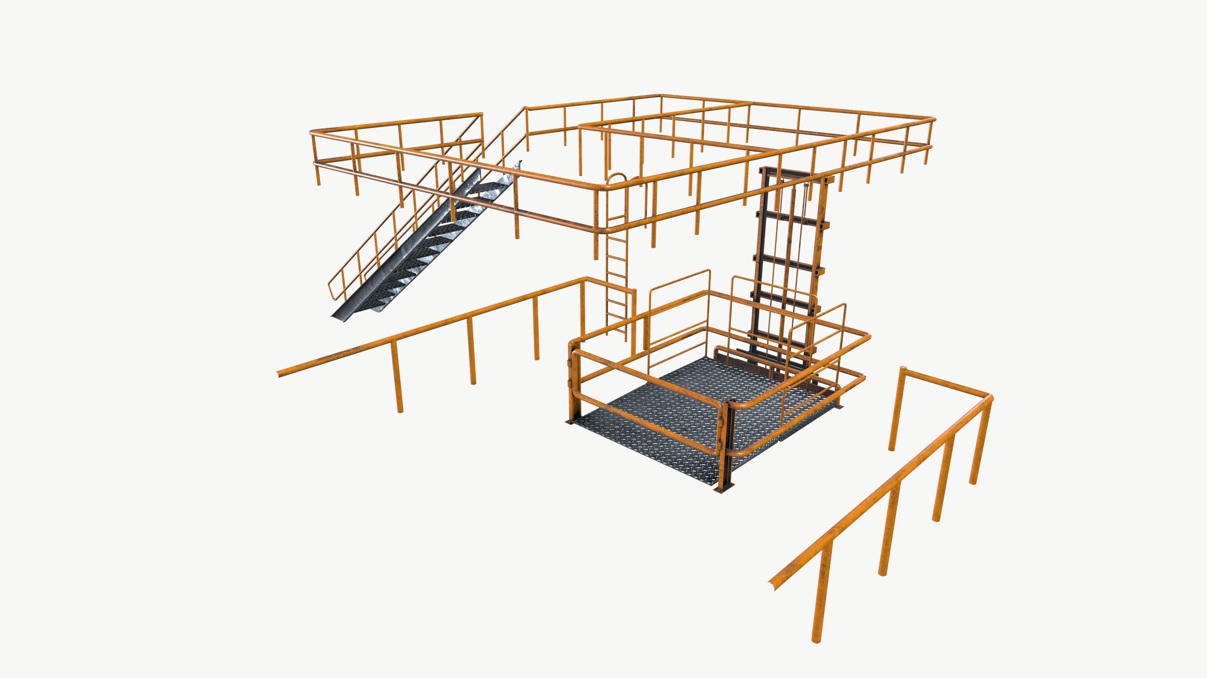 Industrial Fabricated Stairs and Railing 3D model_4