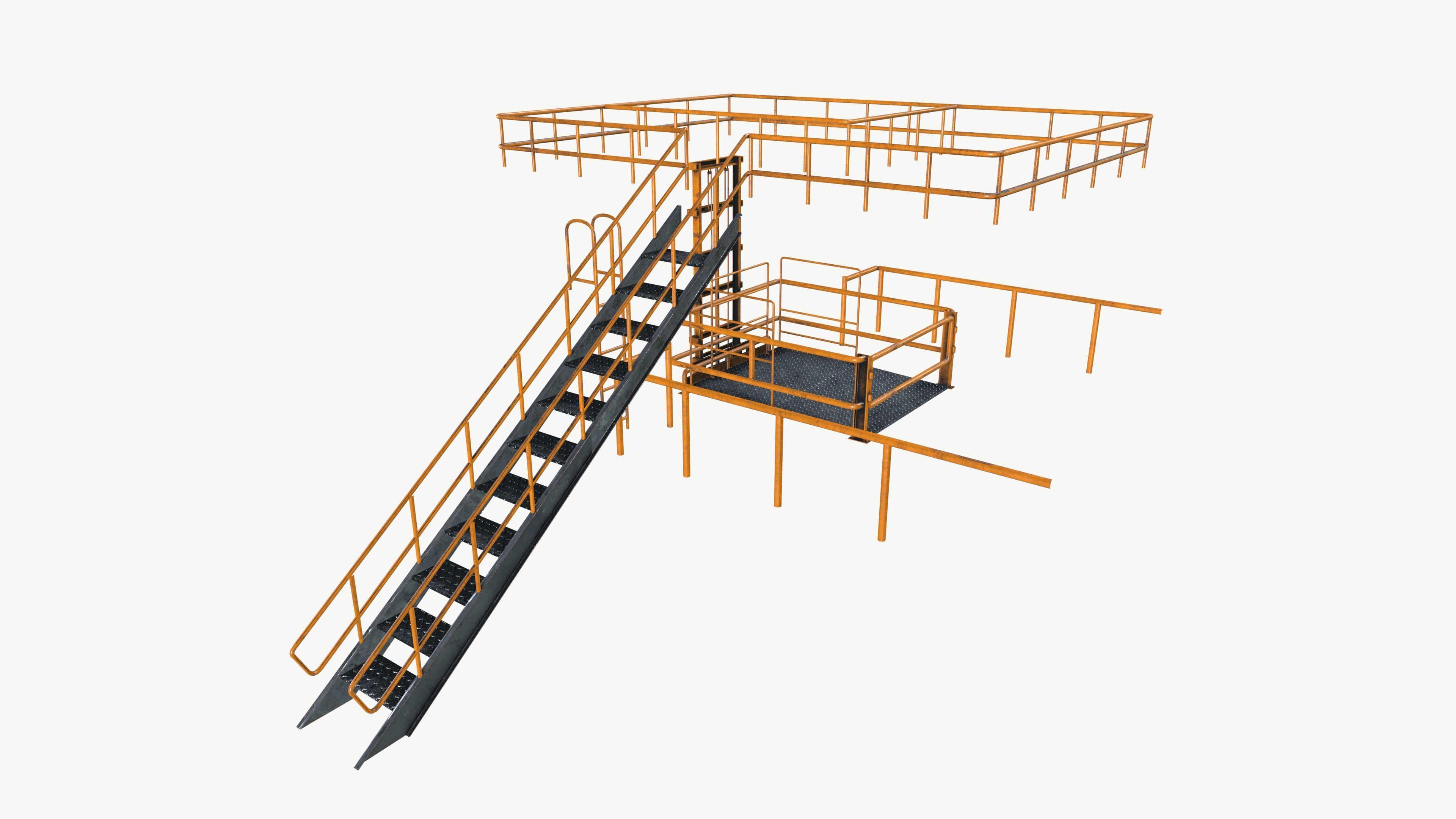 Industrial Fabricated Stairs and Railing 3D model_3
