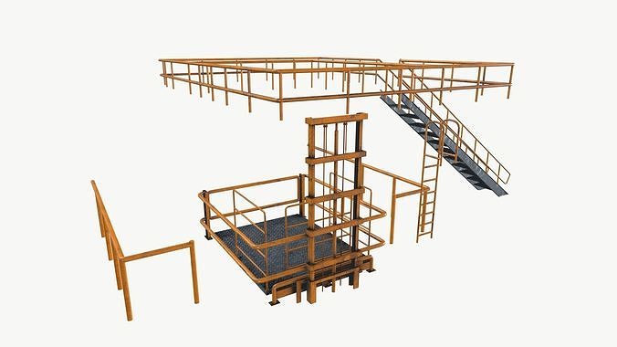 Industrial Fabricated Stairs and Railing 3D model