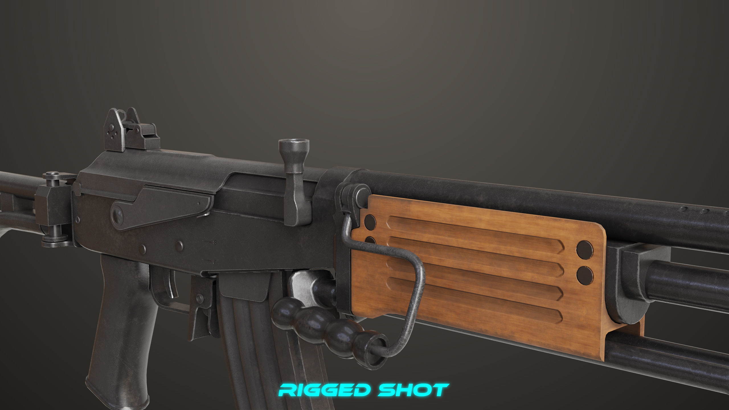Machine Gun 13 Wood Handle All PBR Unity UE Textures Low-poly 3D model_21