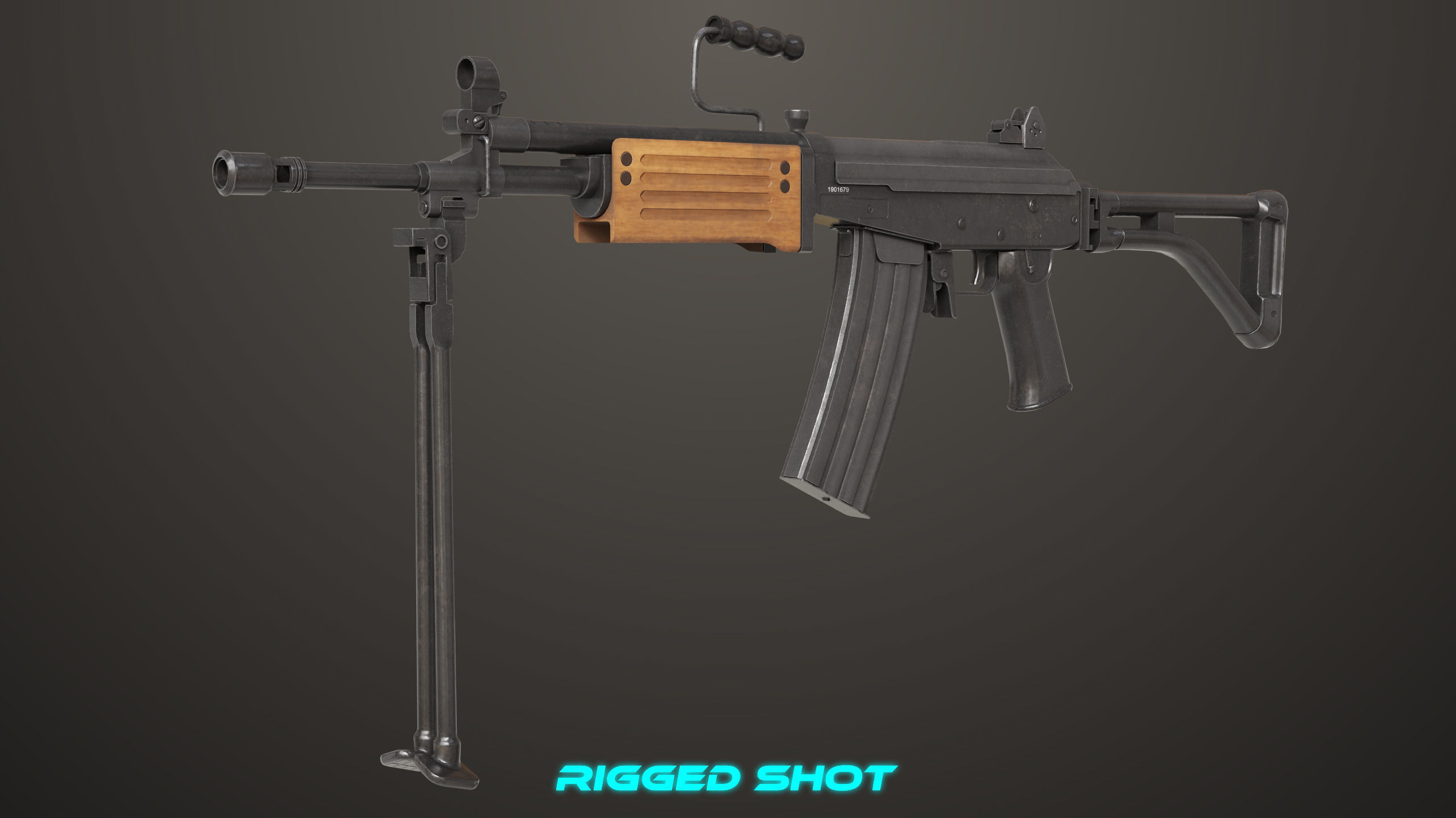 Machine Gun 13 Wood Handle All PBR Unity UE Textures Low-poly 3D model_17