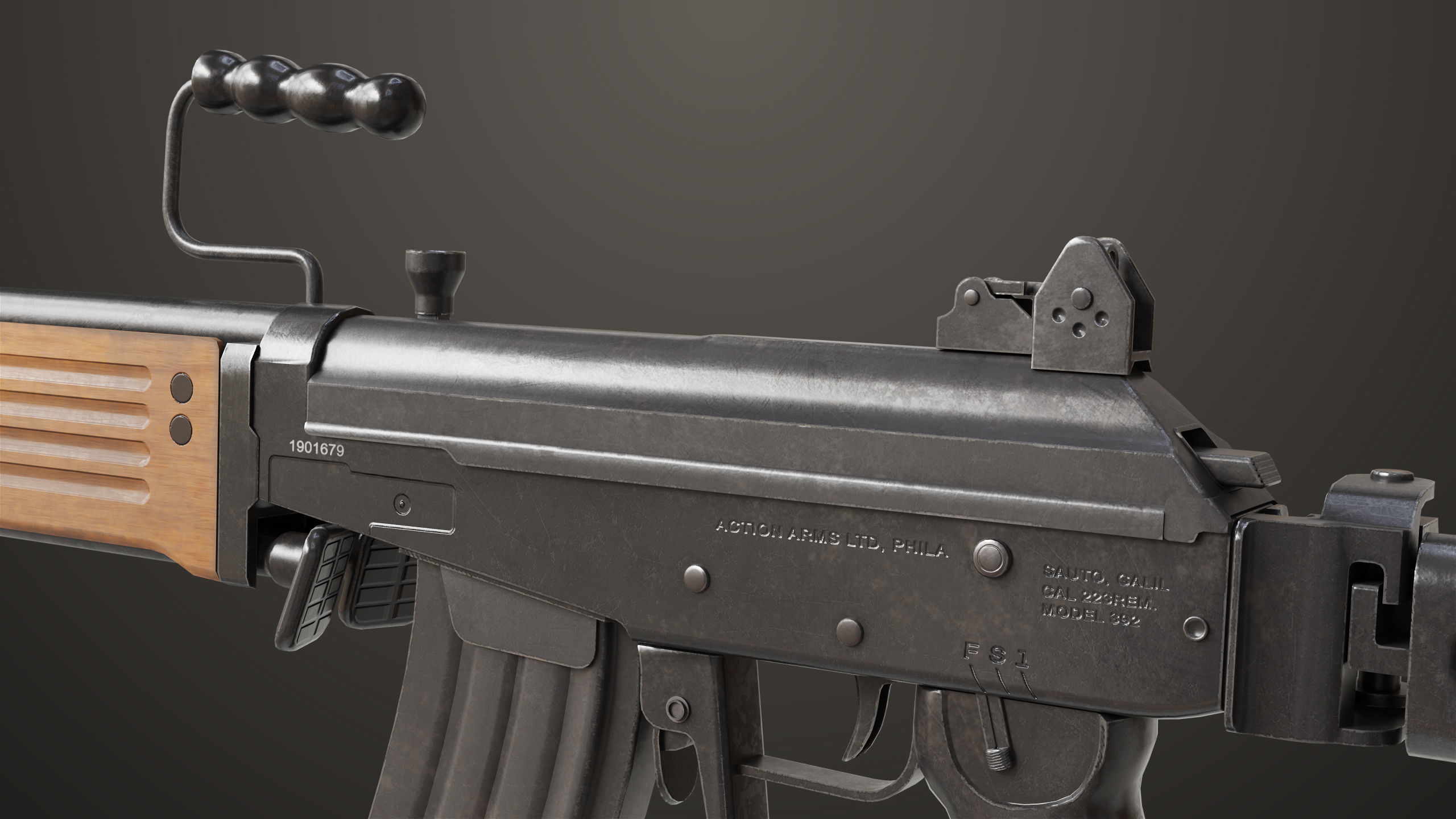 Machine Gun 13 Wood Handle All PBR Unity UE Textures Low-poly 3D model_35