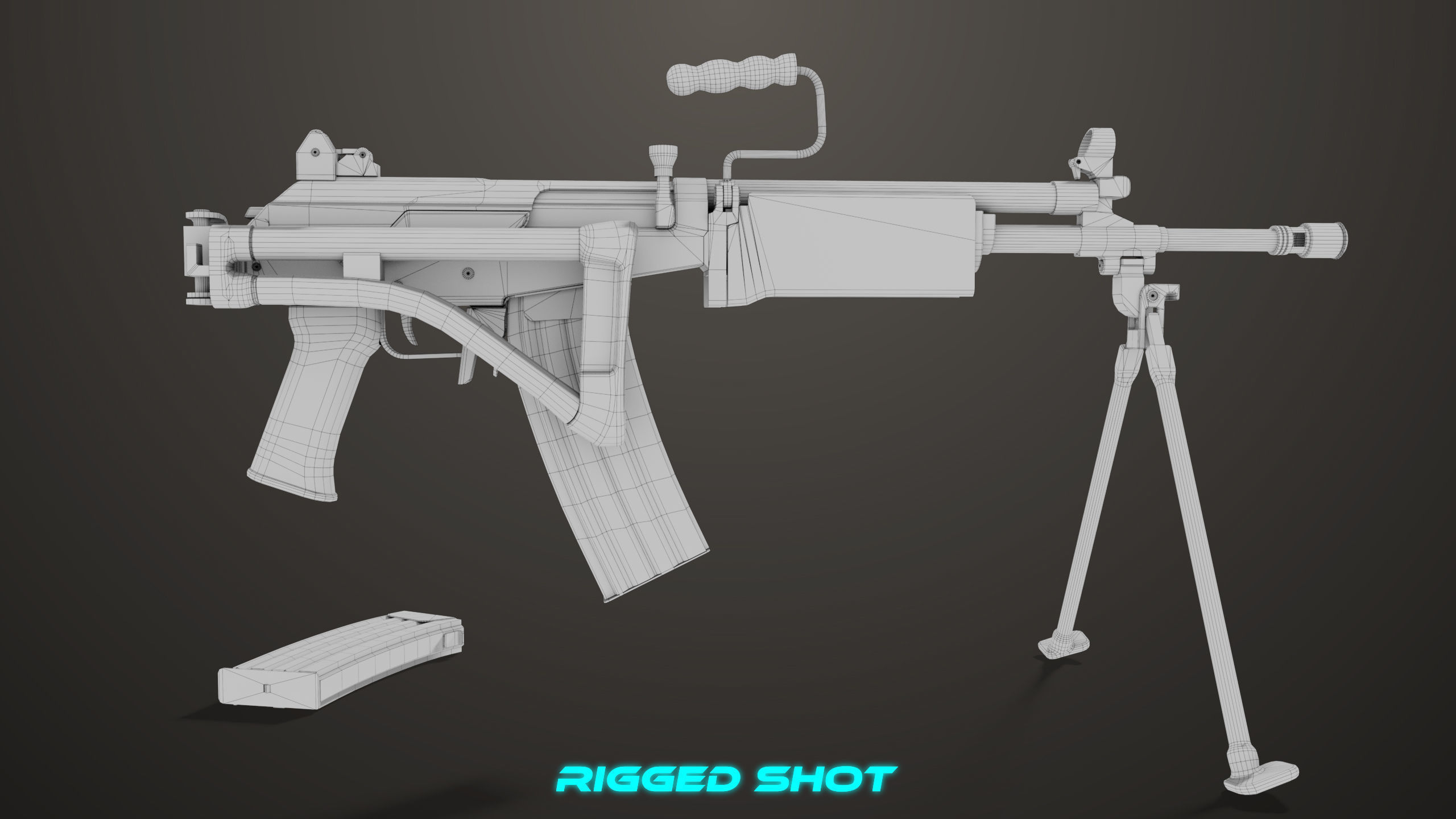 Machine Gun 13 Wood Handle All PBR Unity UE Textures Low-poly 3D model_60
