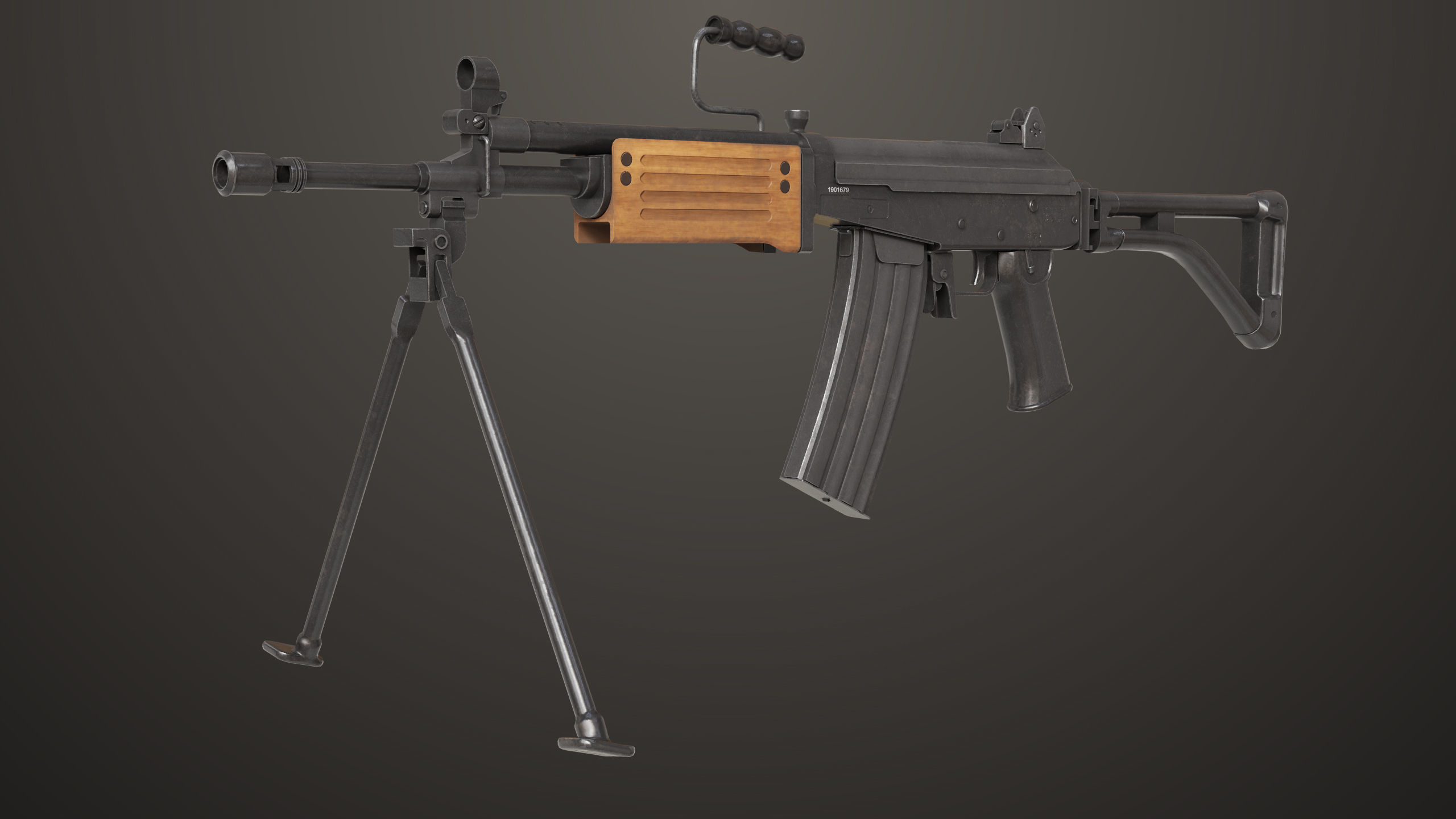 Machine Gun 13 Wood Handle All PBR Unity UE Textures Low-poly 3D model_16