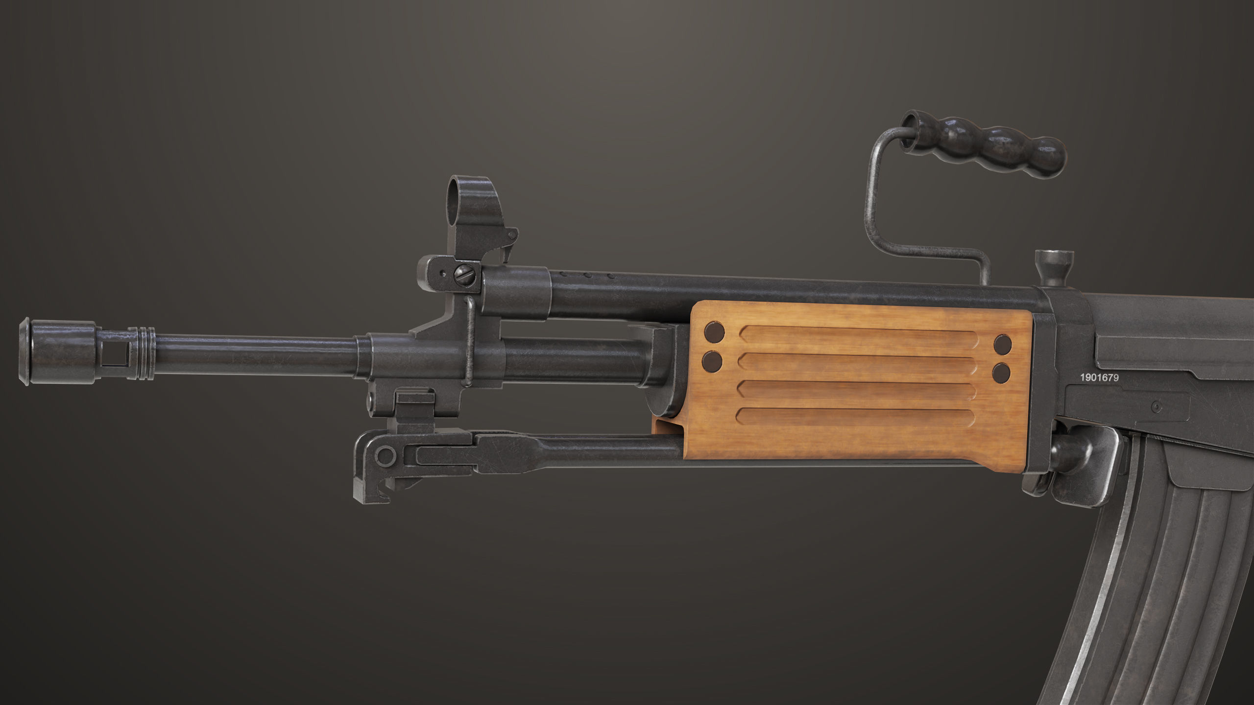 Machine Gun 13 Wood Handle All PBR Unity UE Textures Low-poly 3D model_36