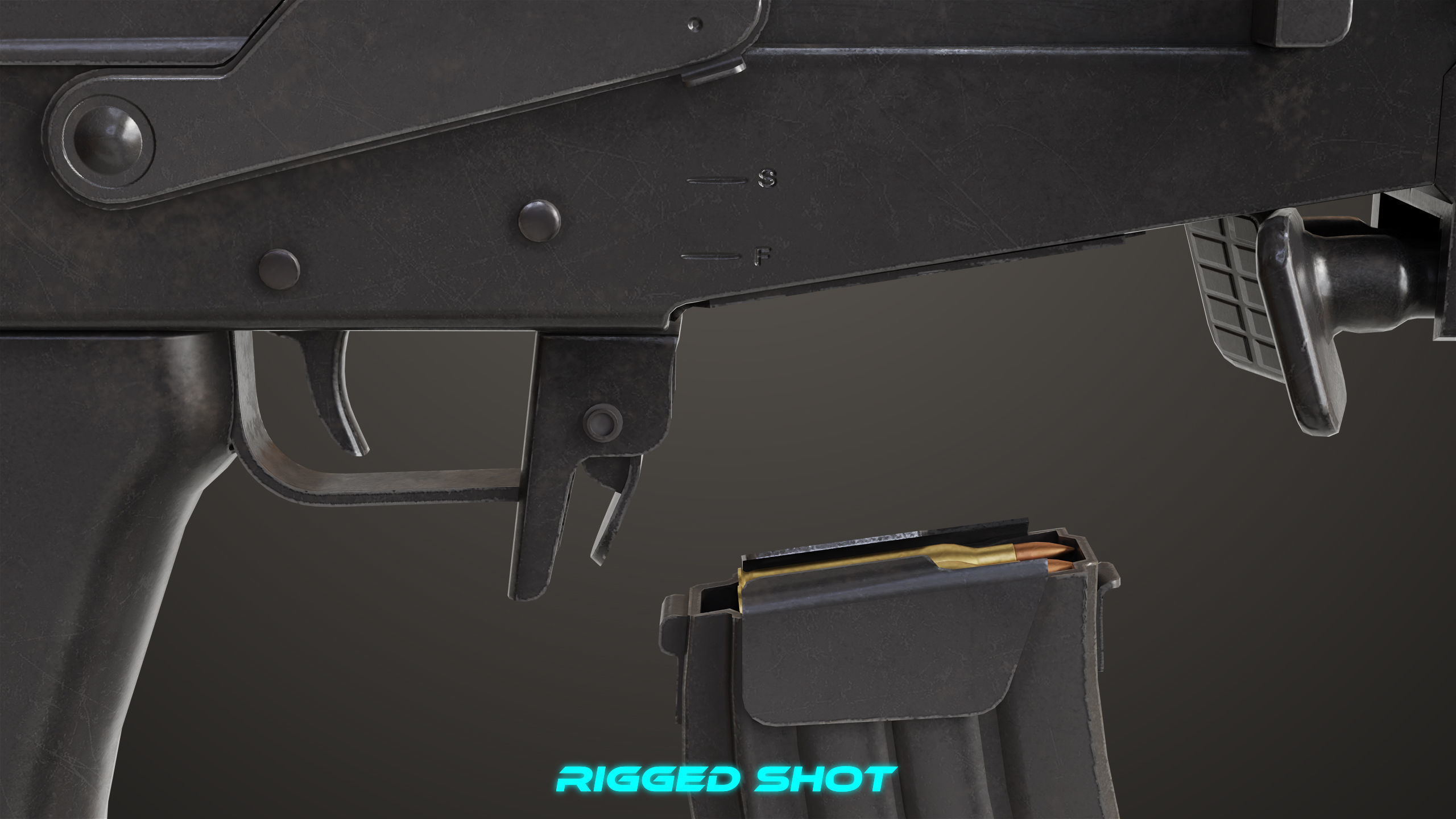 Machine Gun 13 Wood Handle All PBR Unity UE Textures Low-poly 3D model_26