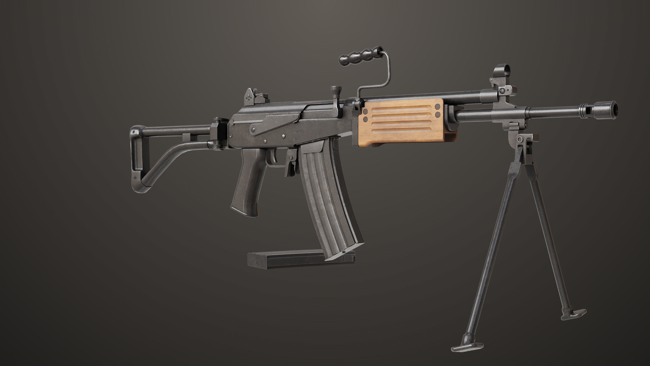 Machine Gun 13 Wood Handle All PBR Unity UE Textures Low-poly 3D model_5