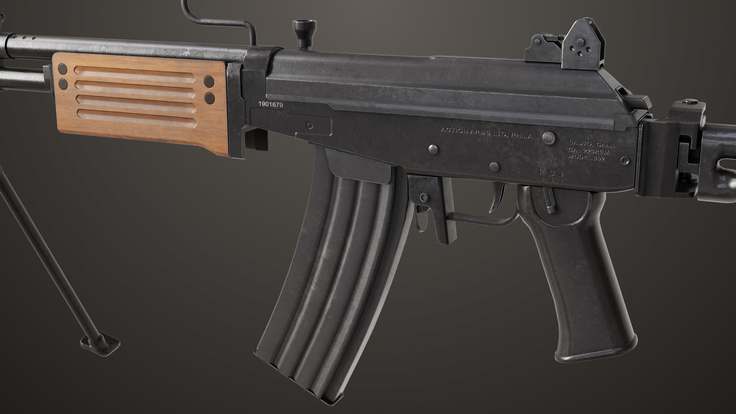 Machine Gun 13 Wood Handle All PBR Unity UE Textures Low-poly 3D model_14