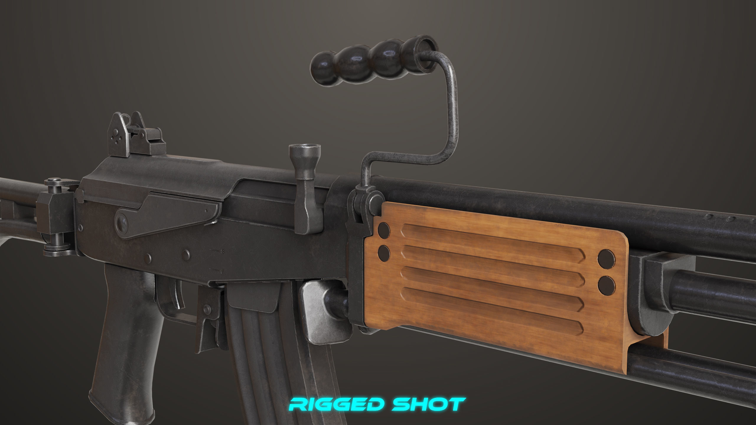 Machine Gun 13 Wood Handle All PBR Unity UE Textures Low-poly 3D model_22