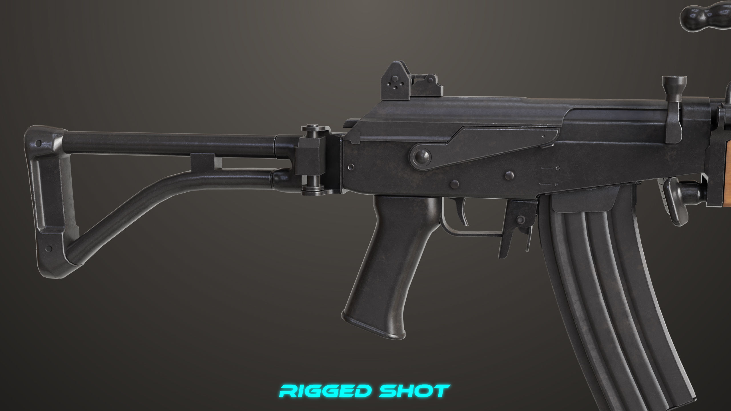 Machine Gun 13 Wood Handle All PBR Unity UE Textures Low-poly 3D model_31