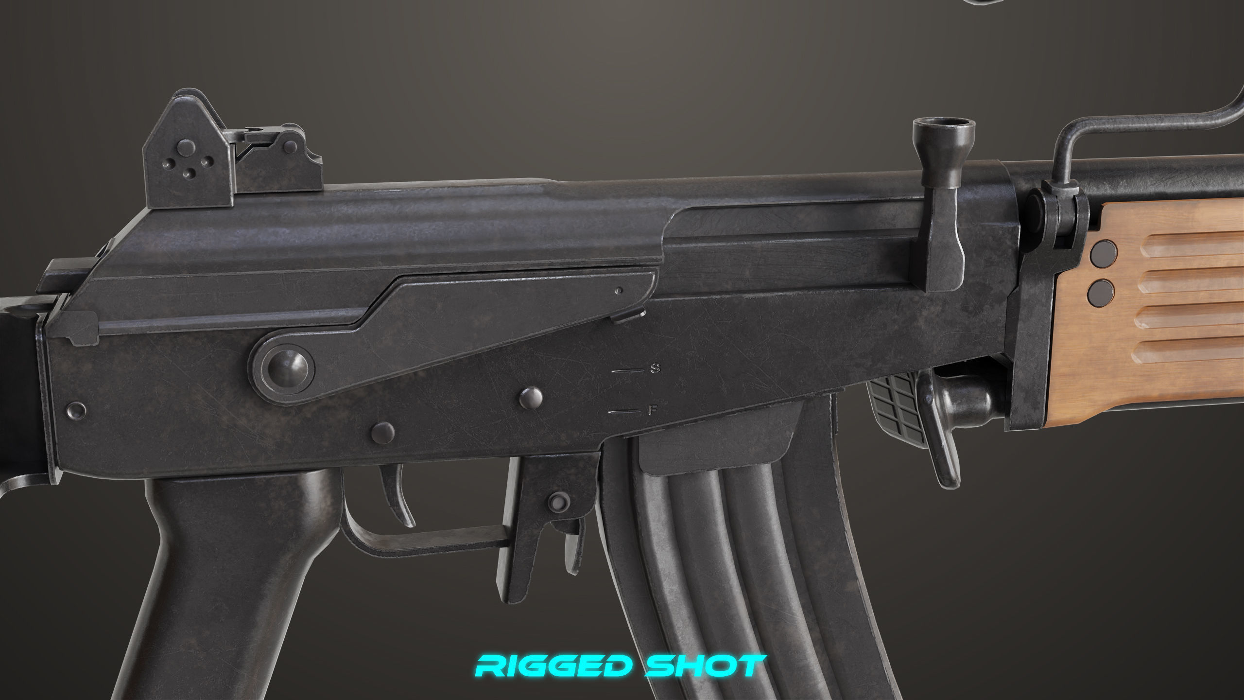 Machine Gun 13 Wood Handle All PBR Unity UE Textures Low-poly 3D model_19