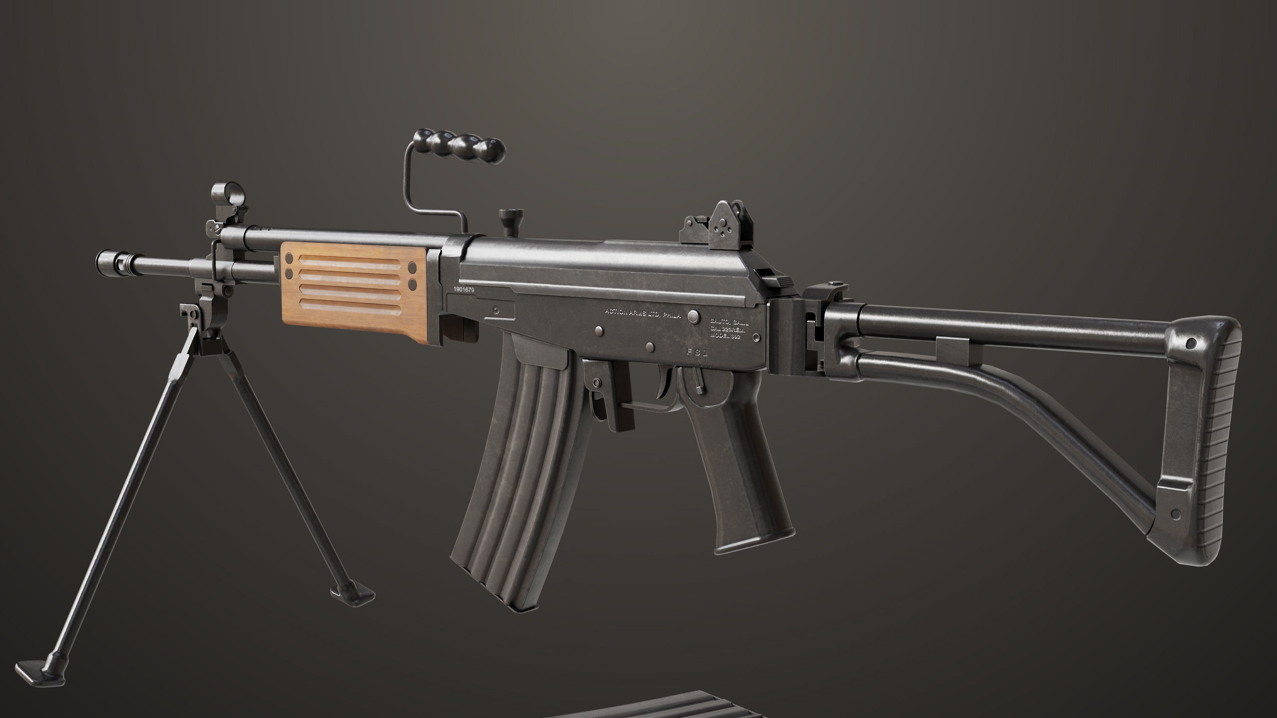 Machine Gun 13 Wood Handle All PBR Unity UE Textures Low-poly 3D model_12