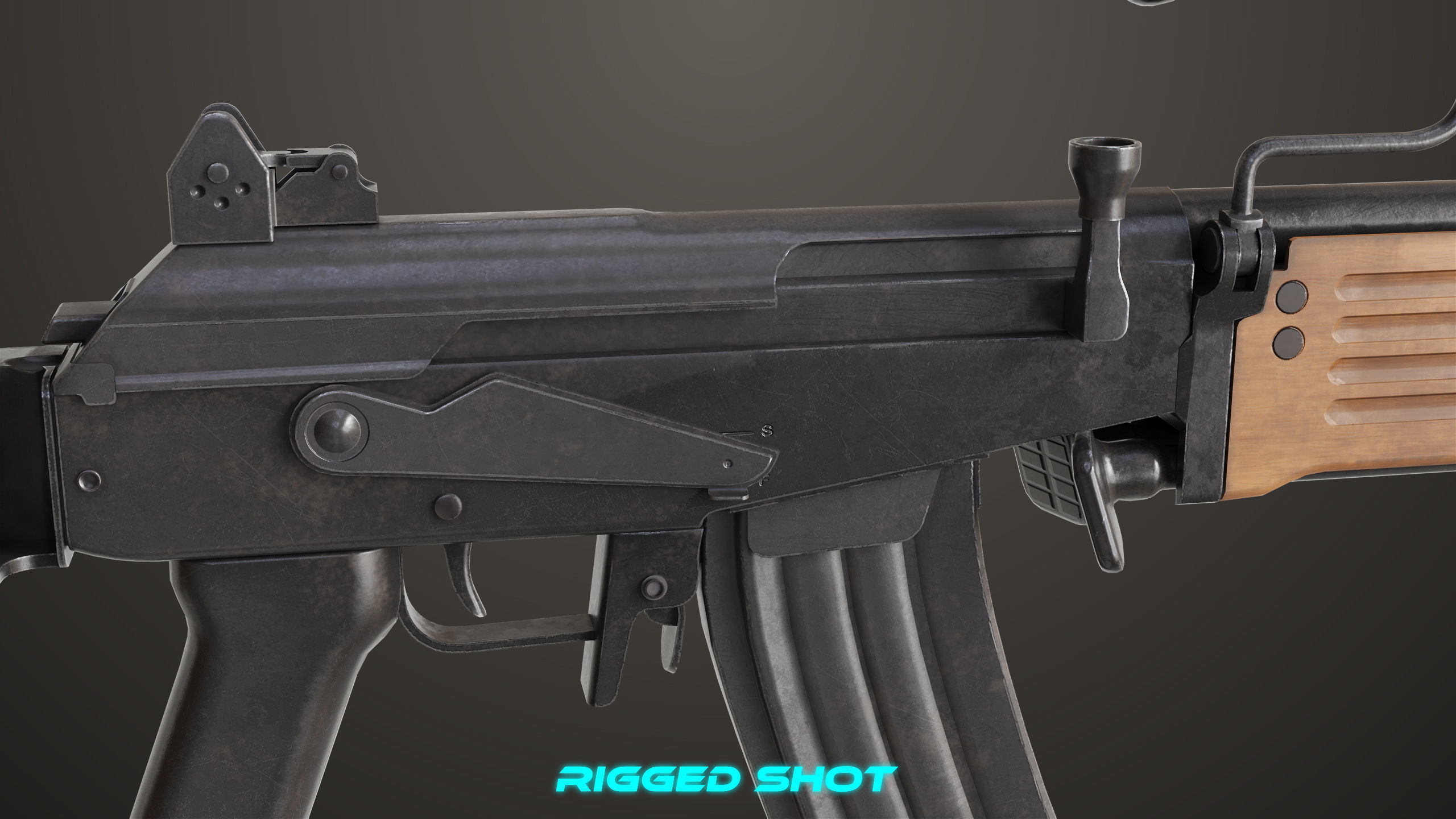 Machine Gun 13 Wood Handle All PBR Unity UE Textures Low-poly 3D model_7
