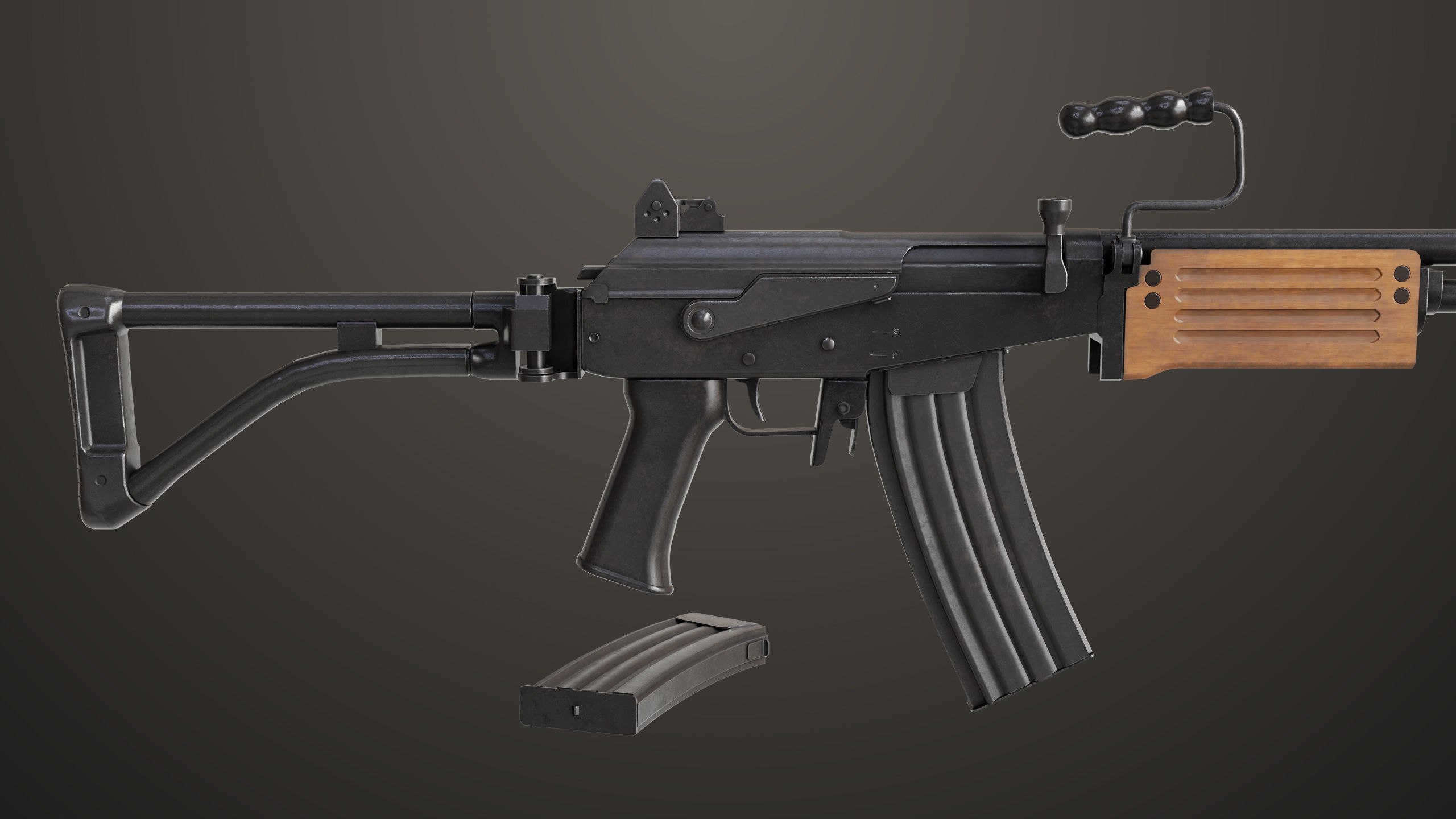 Machine Gun 13 Wood Handle All PBR Unity UE Textures Low-poly 3D model_13