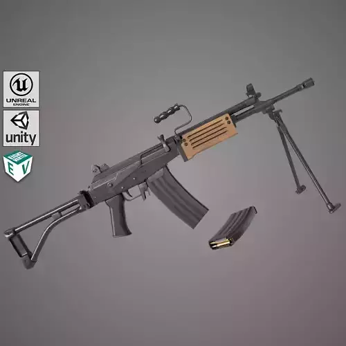 Machine Gun 13 Wood Handle All PBR Unity UE Textures