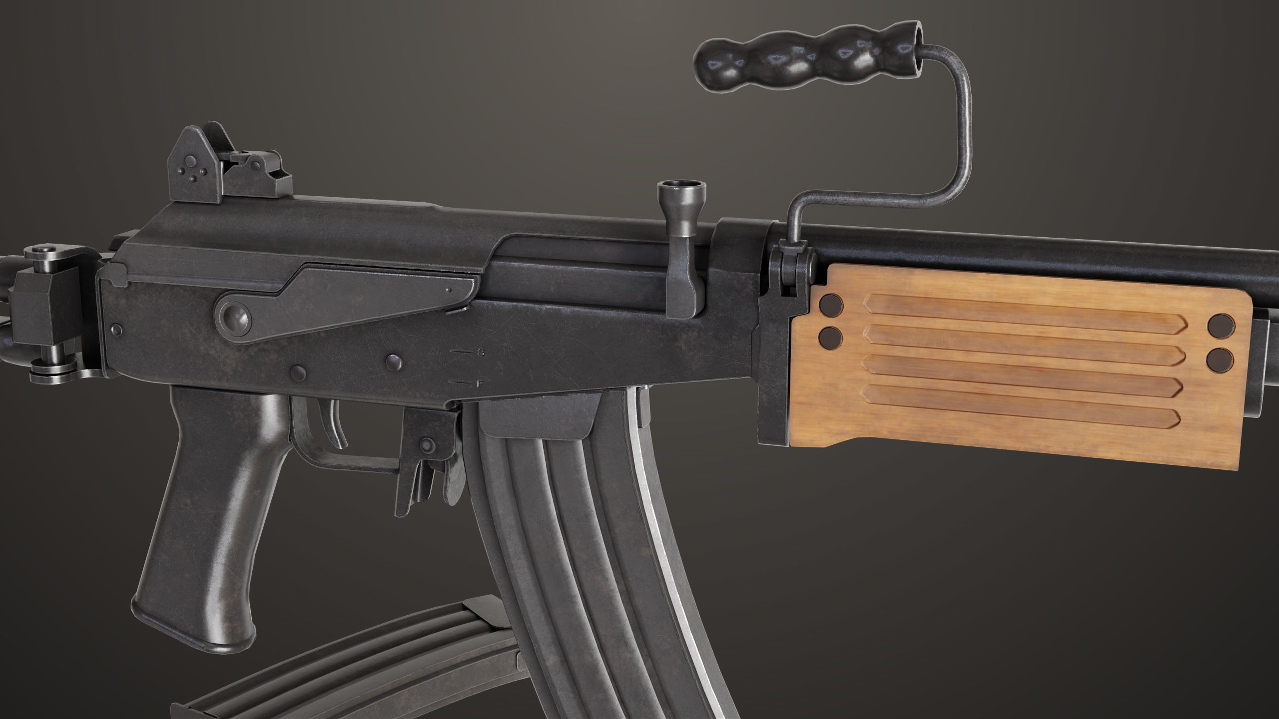 Machine Gun 13 Wood Handle All PBR Unity UE Textures Low-poly 3D model_15