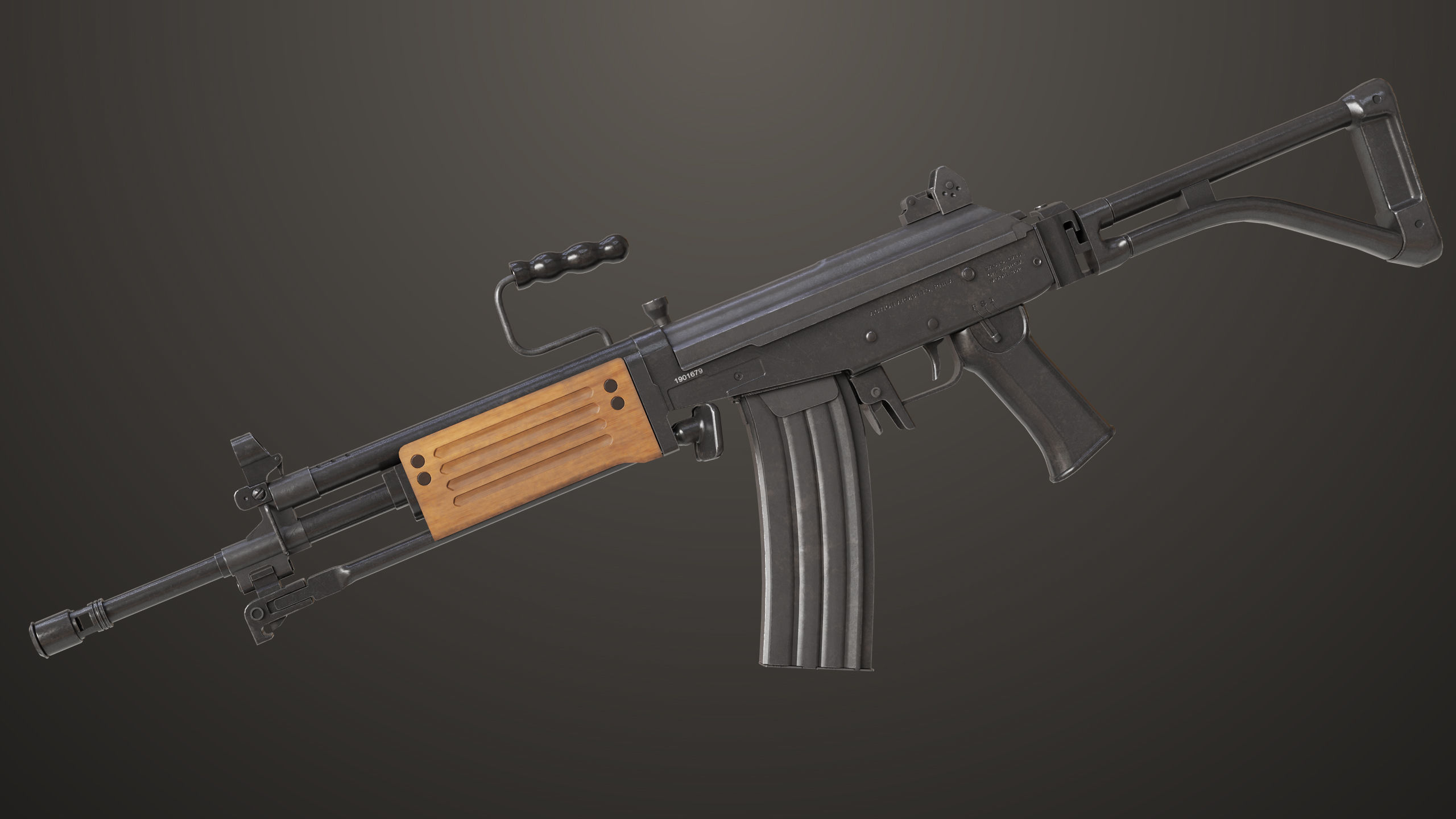 Machine Gun 13 Wood Handle All PBR Unity UE Textures Low-poly 3D model_34
