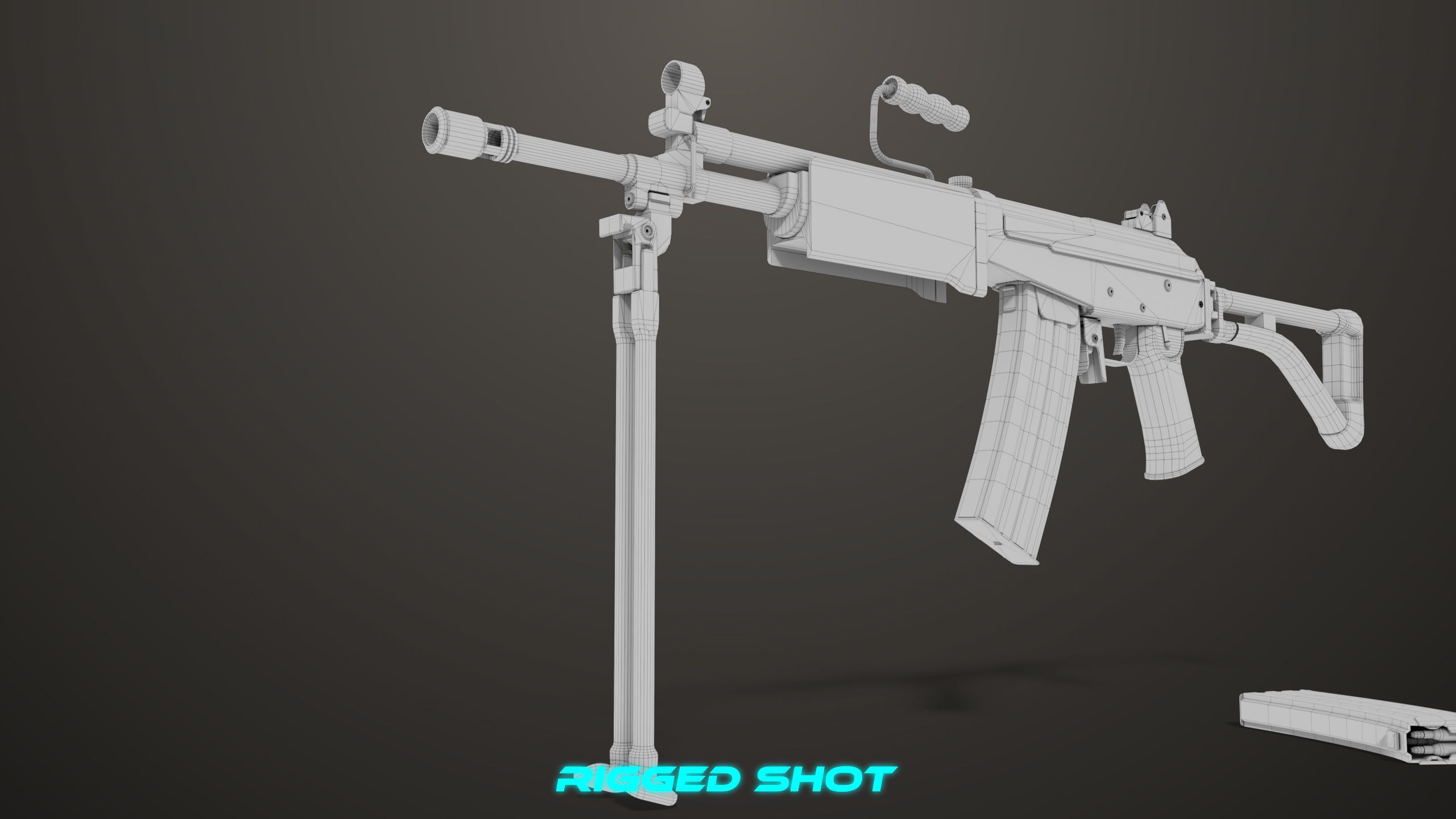 Machine Gun 13 Wood Handle All PBR Unity UE Textures Low-poly 3D model_44