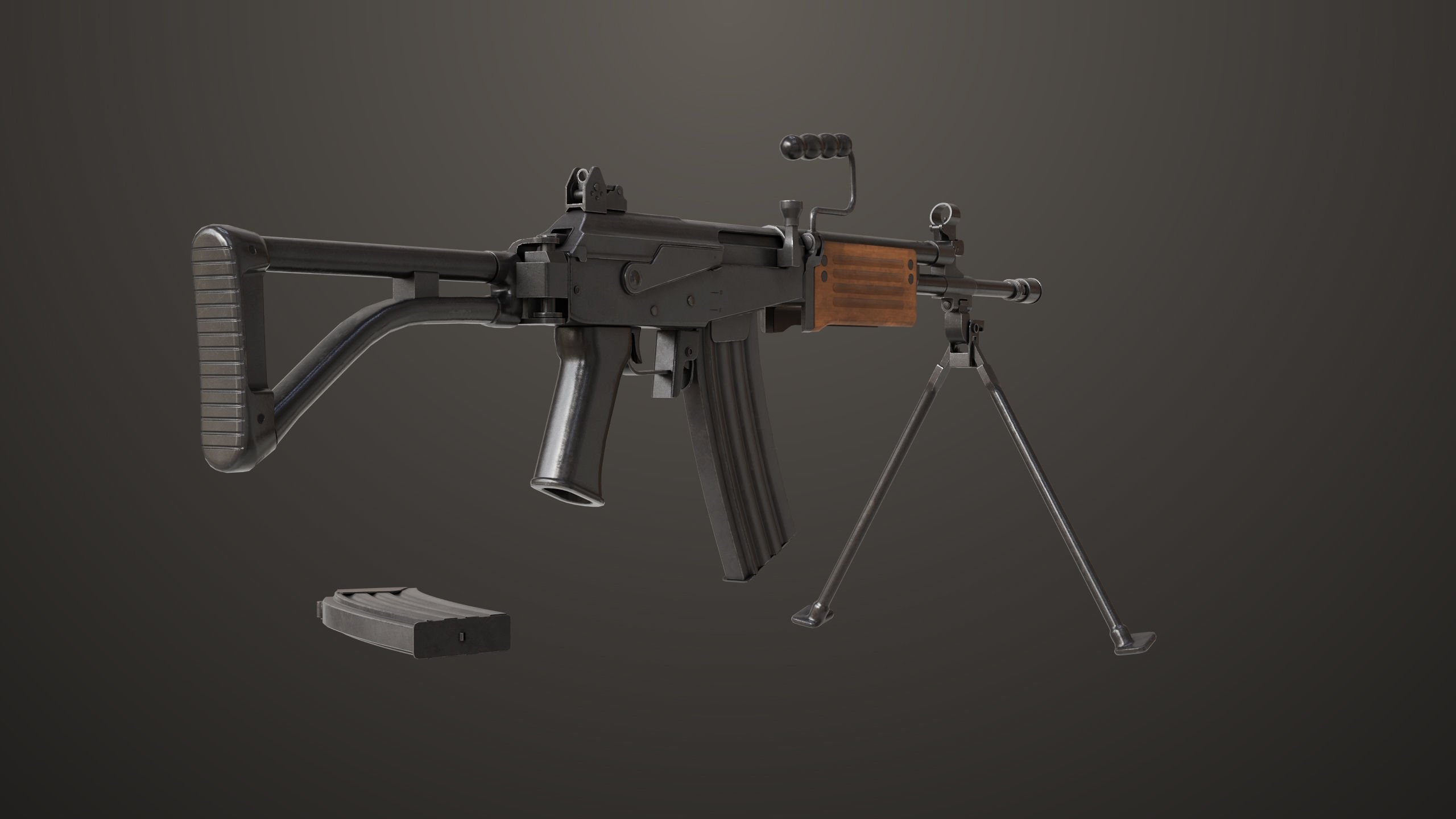 Machine Gun 13 Wood Handle All PBR Unity UE Textures Low-poly 3D model_10