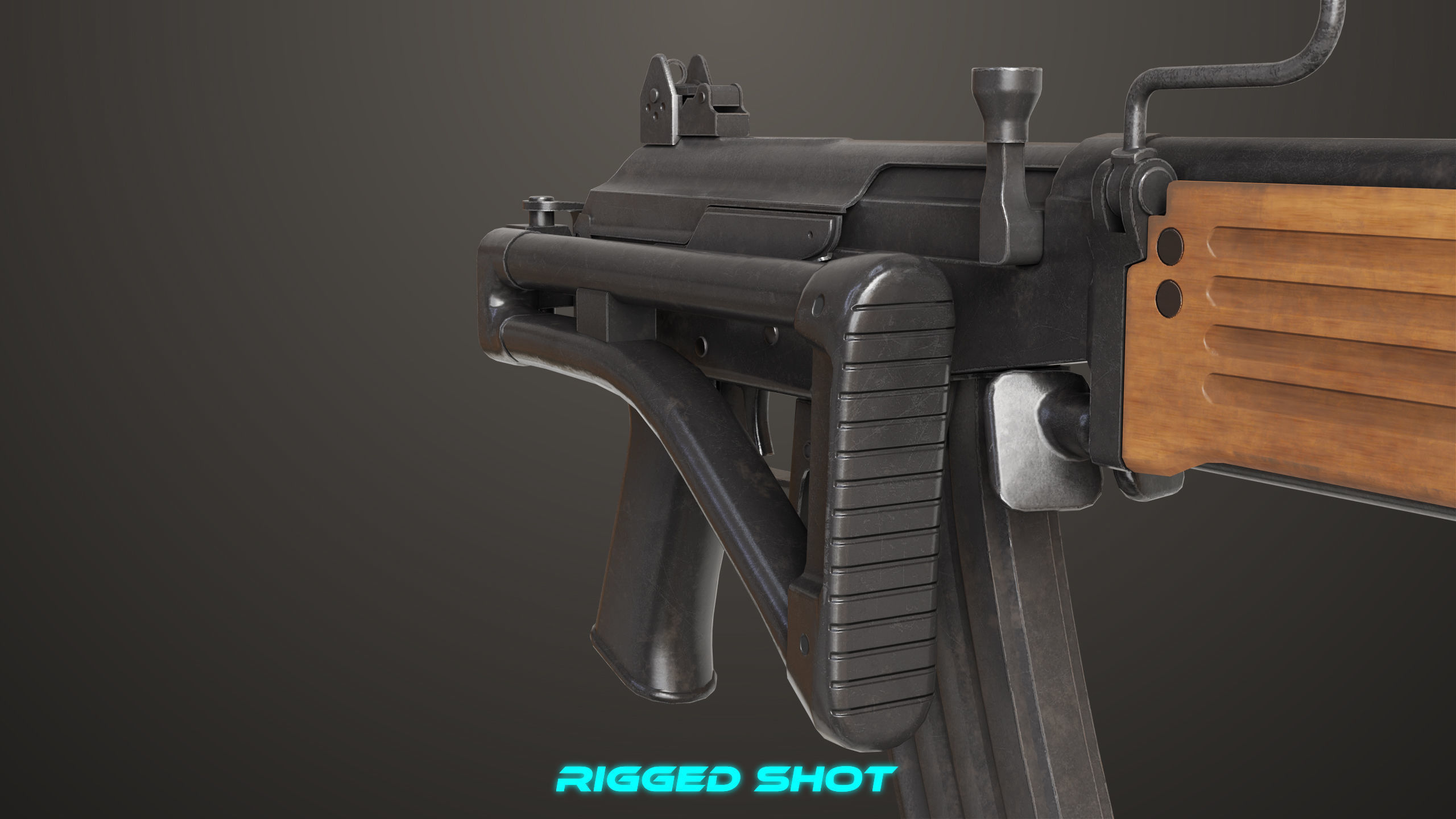 Machine Gun 13 Wood Handle All PBR Unity UE Textures Low-poly 3D model_33