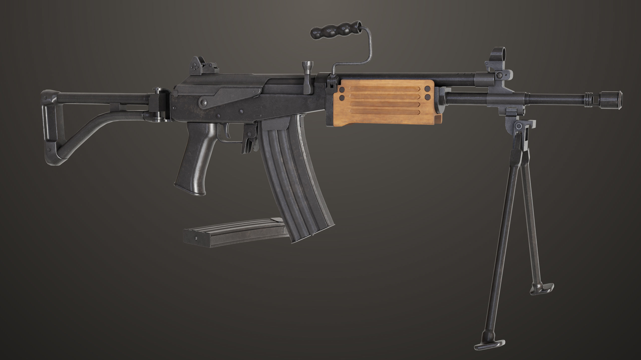 Machine Gun 13 Wood Handle All PBR Unity UE Textures Low-poly 3D model_1