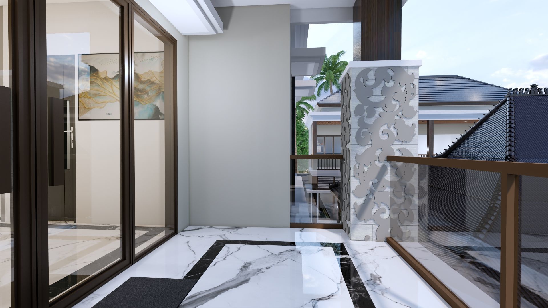 Luxury 2 floor House design with wooden House for reception 3D model_131