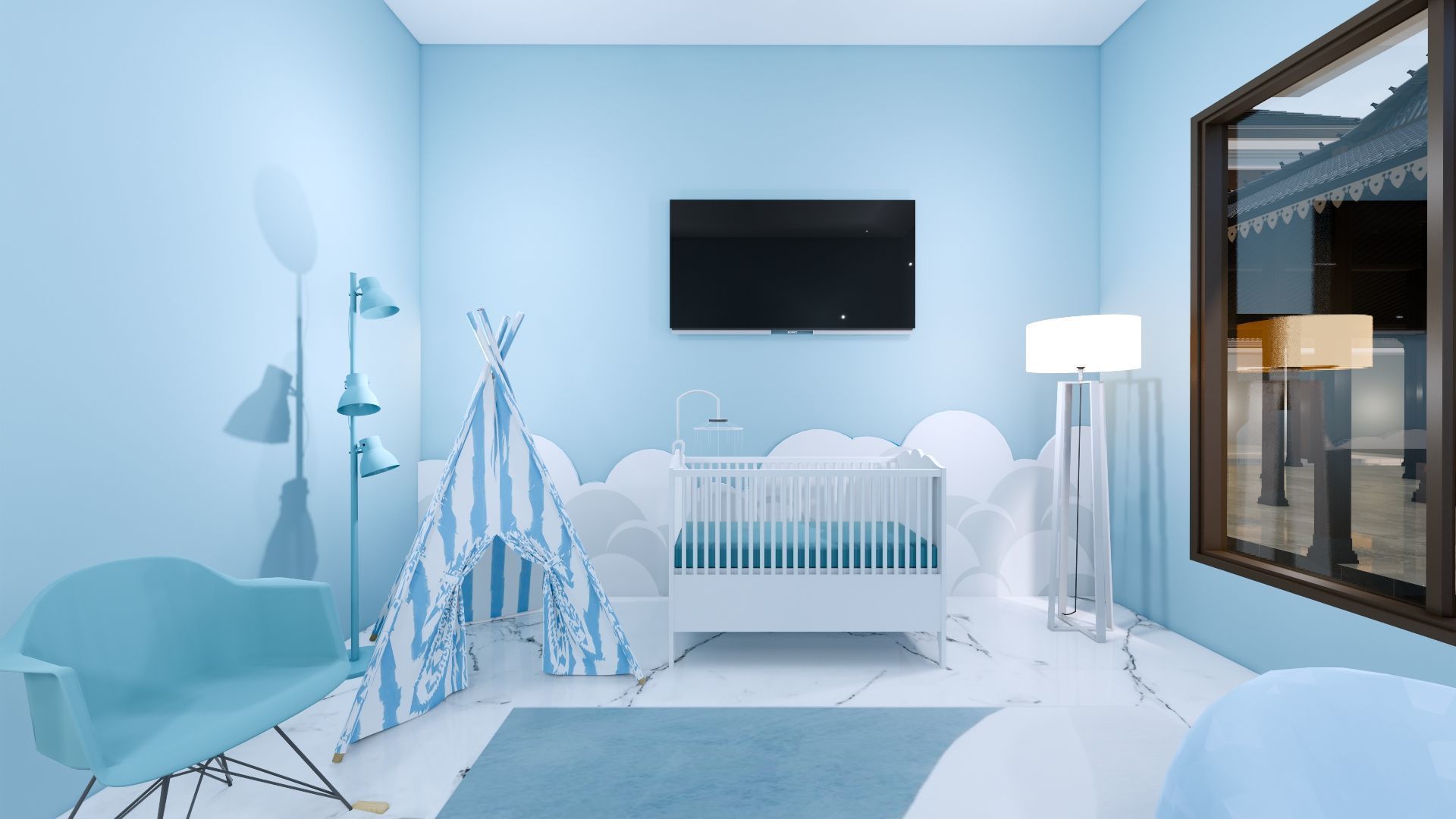 Luxury 2 floor House design with wooden House for reception 3D model_66