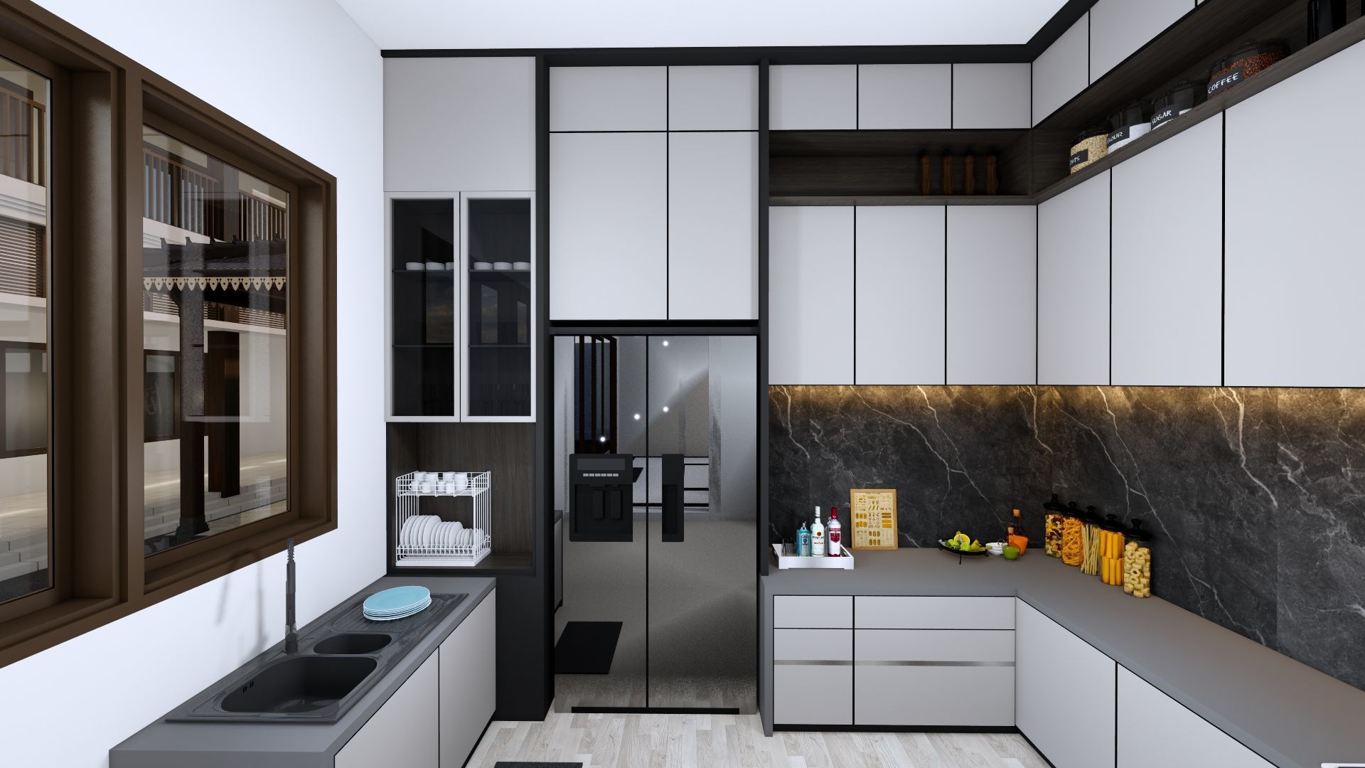 Luxury 2 floor House design with wooden House for reception 3D model_64