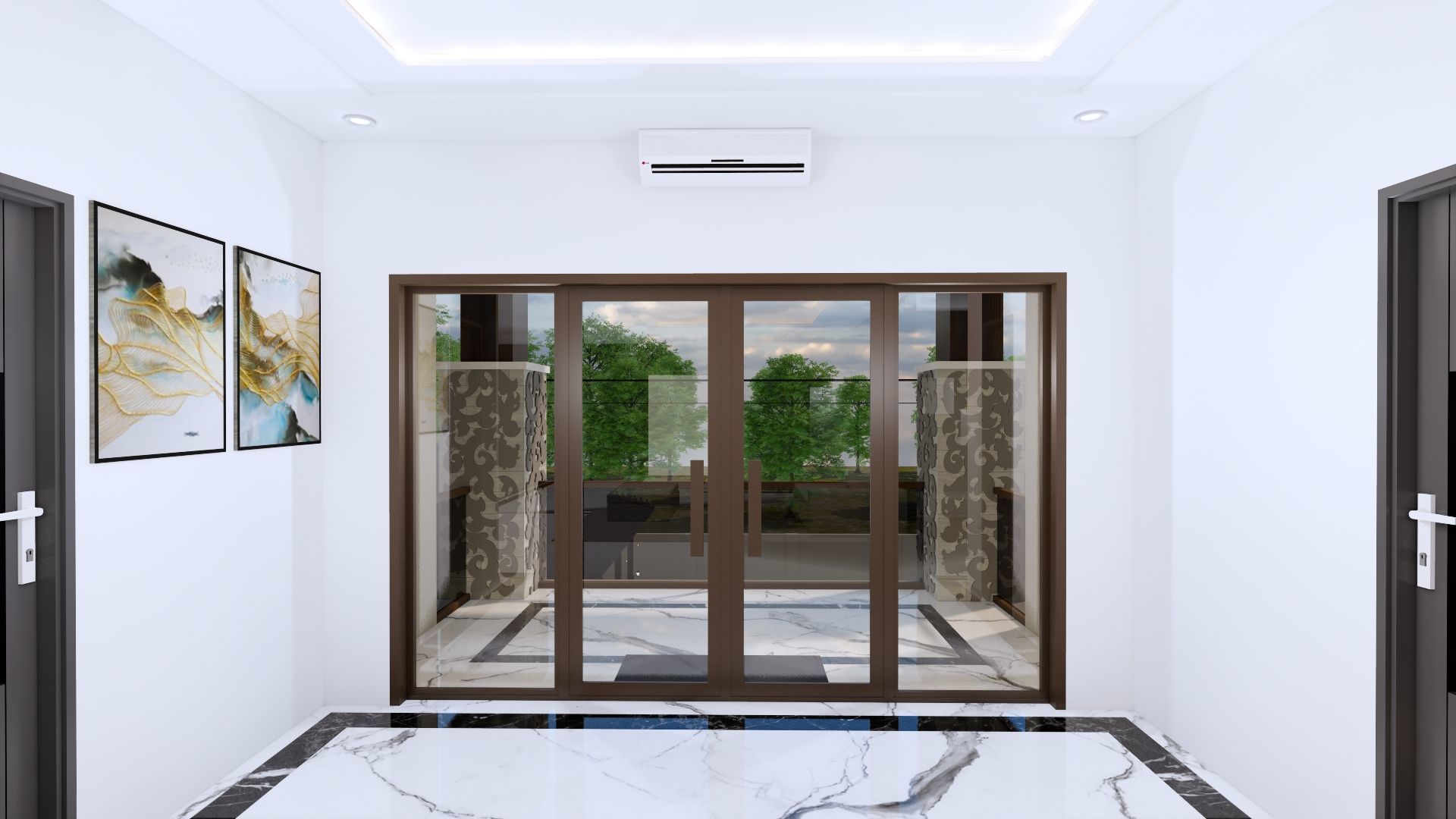 Luxury 2 floor House design with wooden House for reception 3D model_105