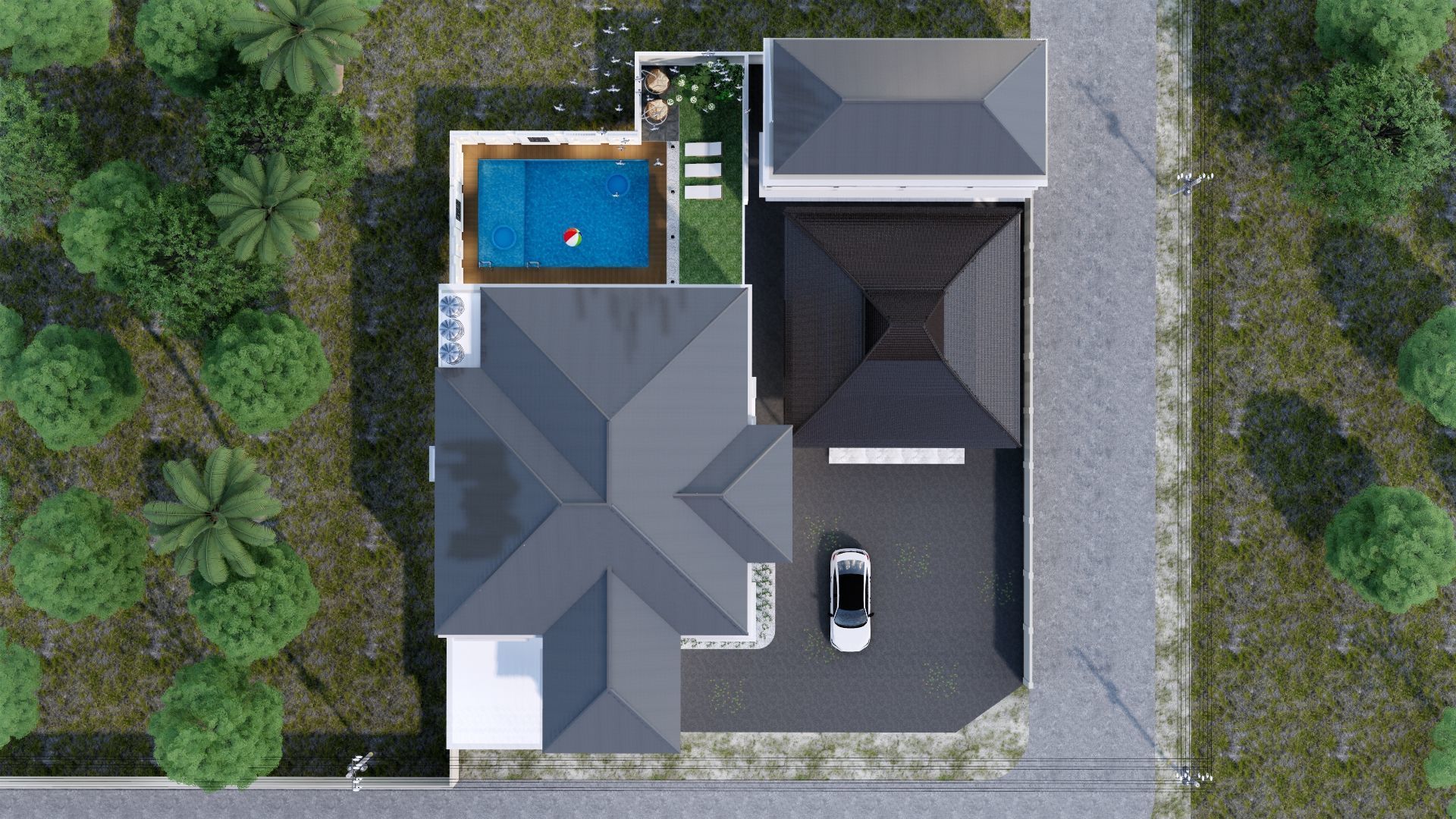 Luxury 2 floor House design with wooden House for reception 3D model_46