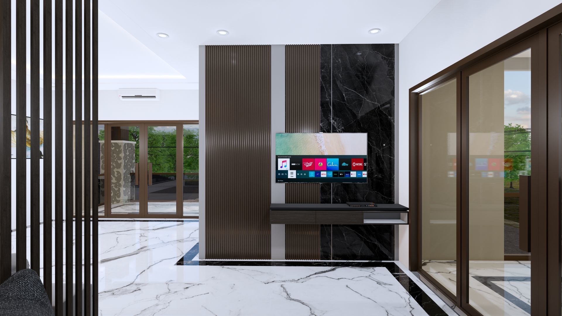 Luxury 2 floor House design with wooden House for reception 3D model_126