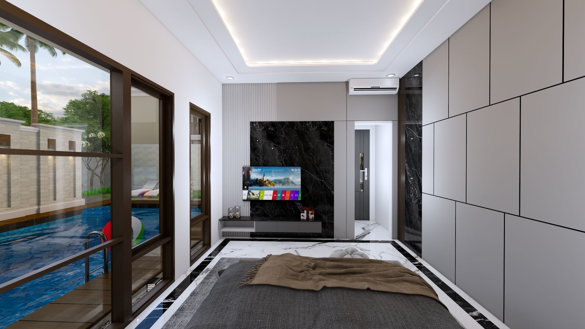 Luxury 2 floor House design with wooden House for reception 3D model_91