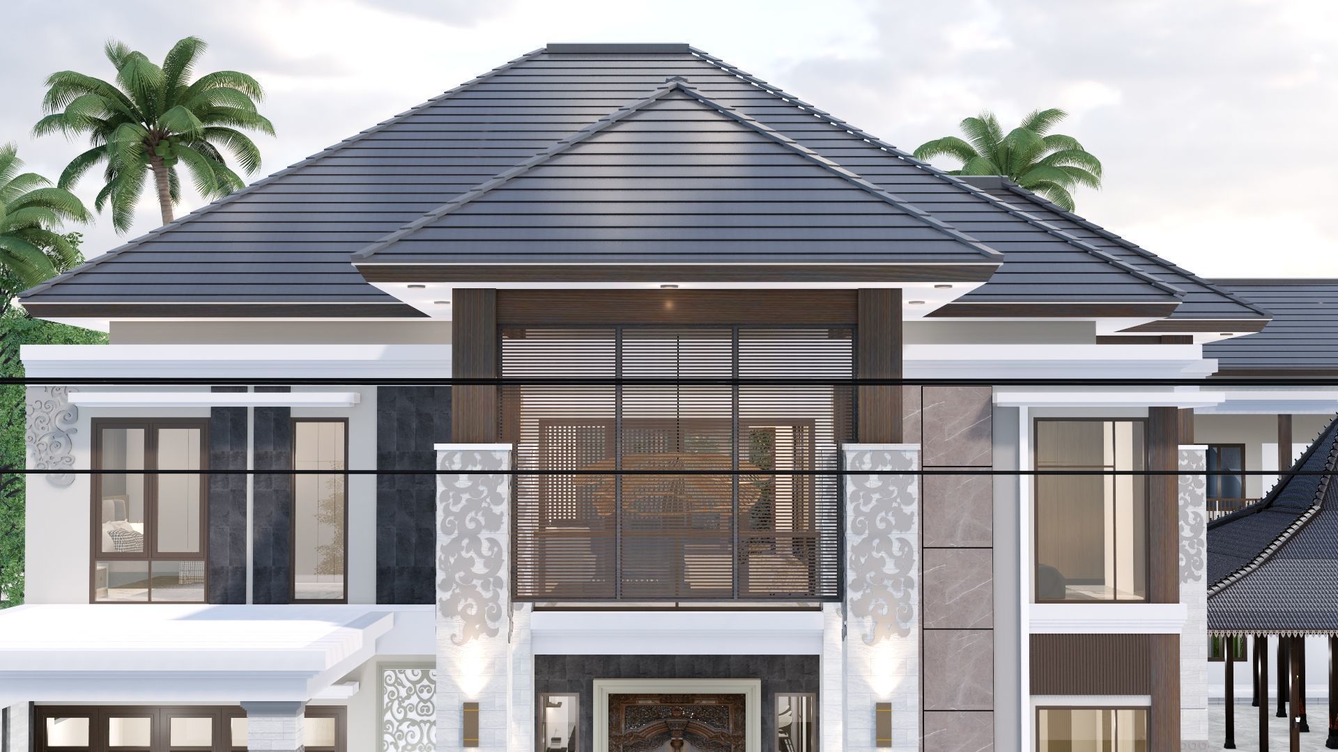 Luxury 2 floor House design with wooden House for reception 3D model_20