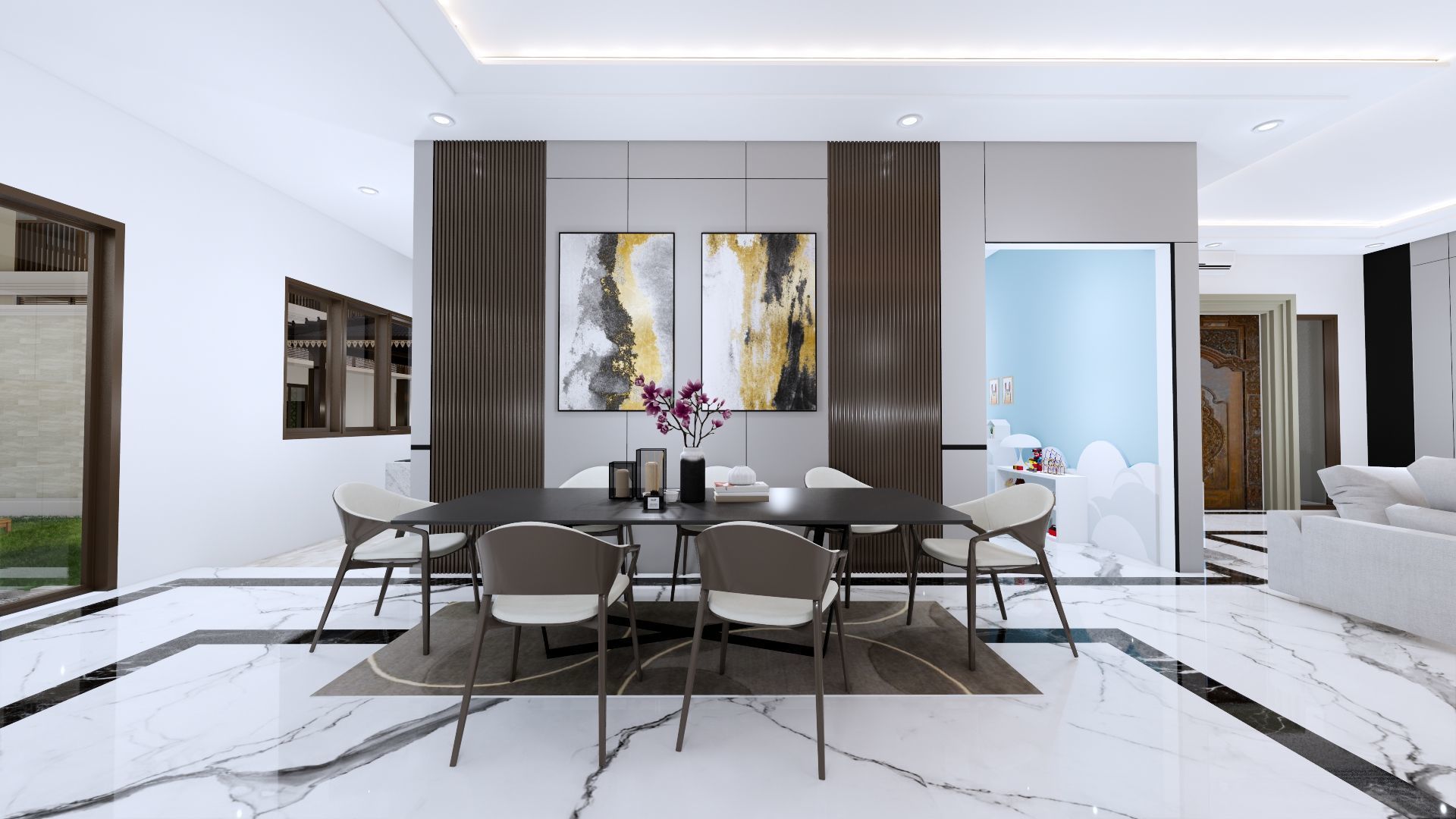 Luxury 2 floor House design with wooden House for reception 3D model_97