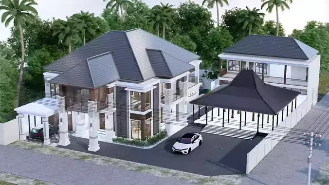 Luxury 2 floor House design with wooden House for reception