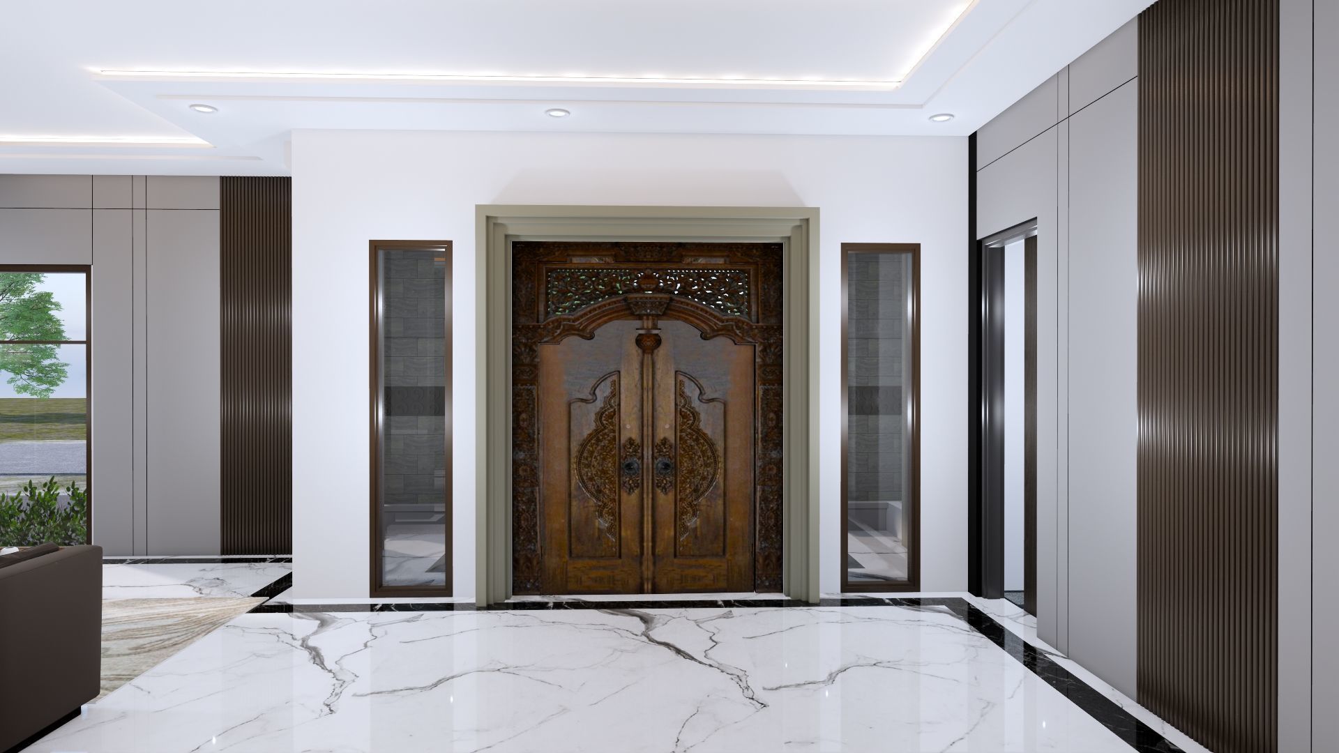 Luxury 2 floor House design with wooden House for reception 3D model_22