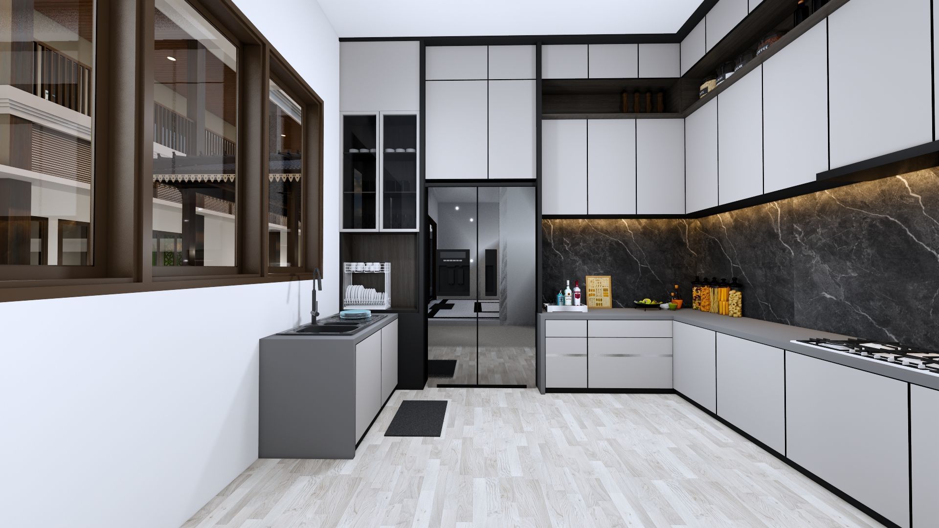 Luxury 2 floor House design with wooden House for reception 3D model_95