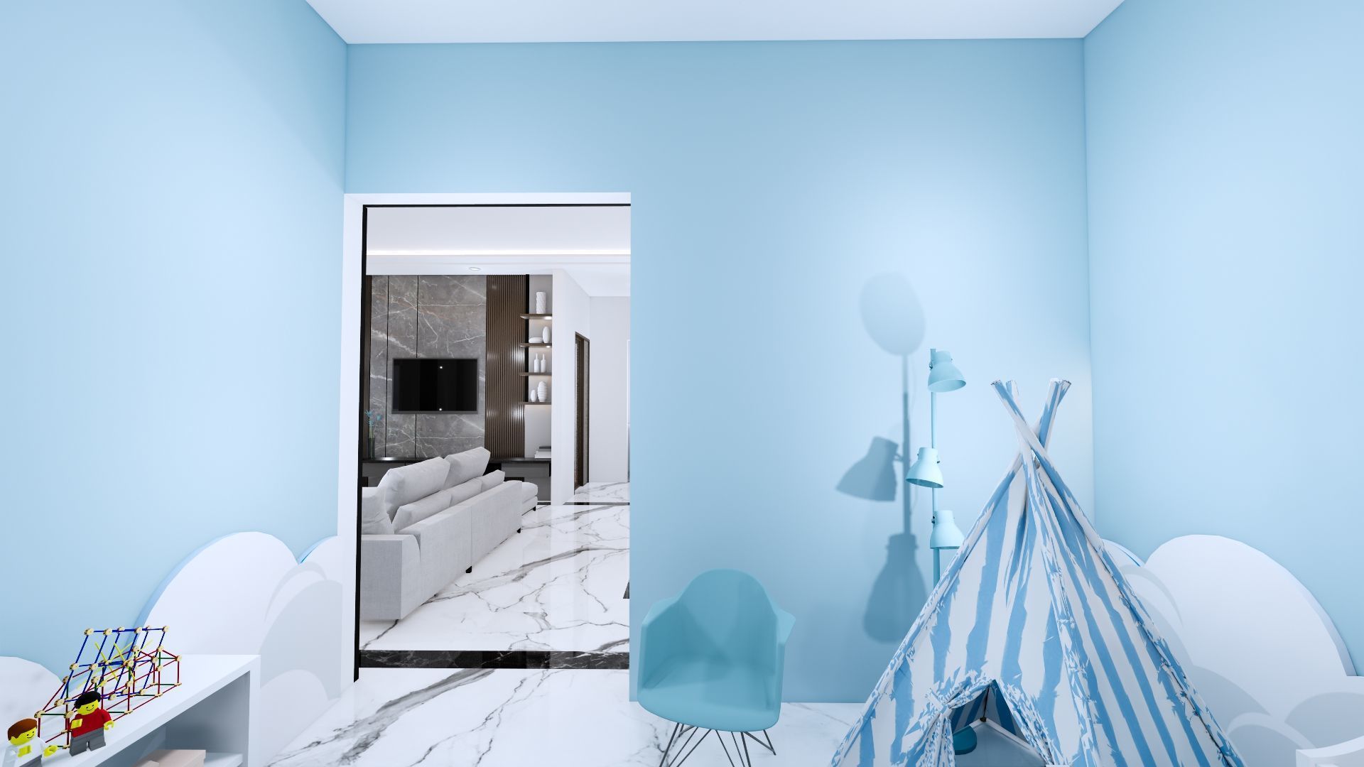 Luxury 2 floor House design with wooden House for reception 3D model_69