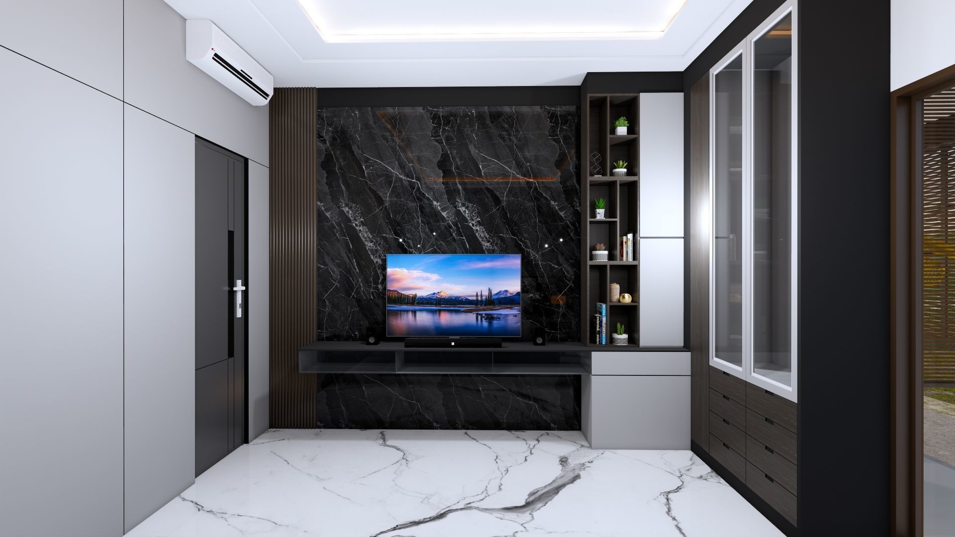 Luxury 2 floor House design with wooden House for reception 3D model_129