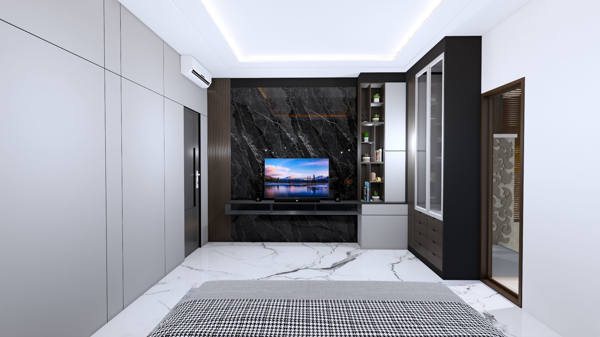 Luxury 2 floor House design with wooden House for reception 3D model_127