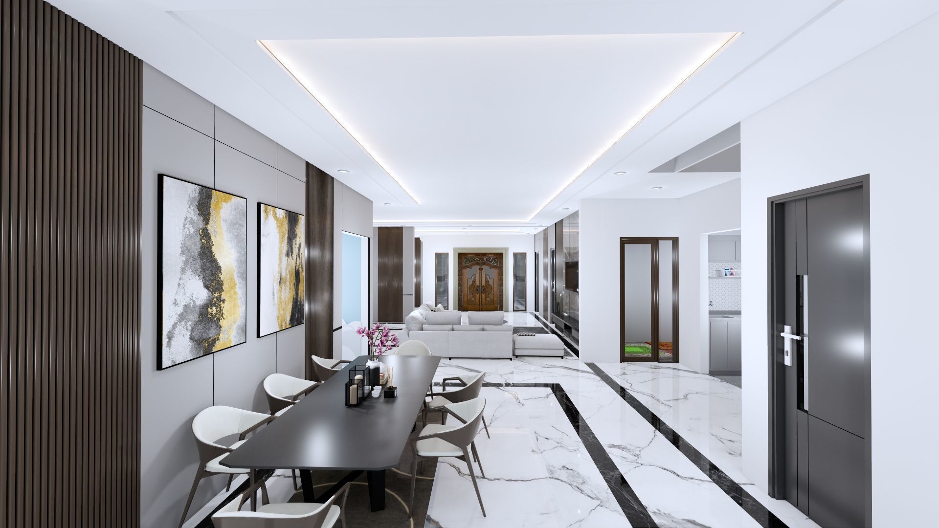 Luxury 2 floor House design with wooden House for reception 3D model_68