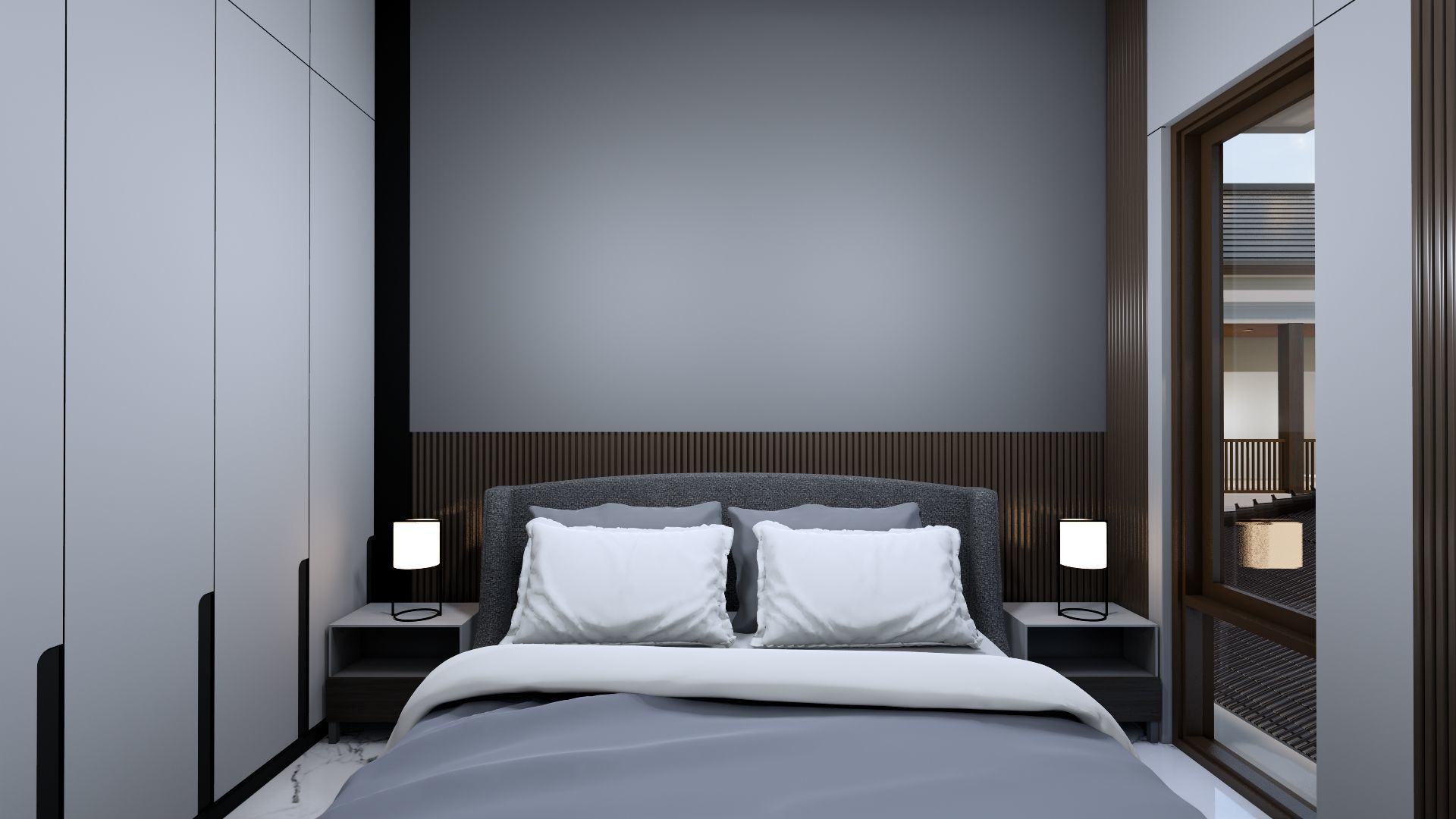 Luxury 2 floor House design with wooden House for reception 3D model_104