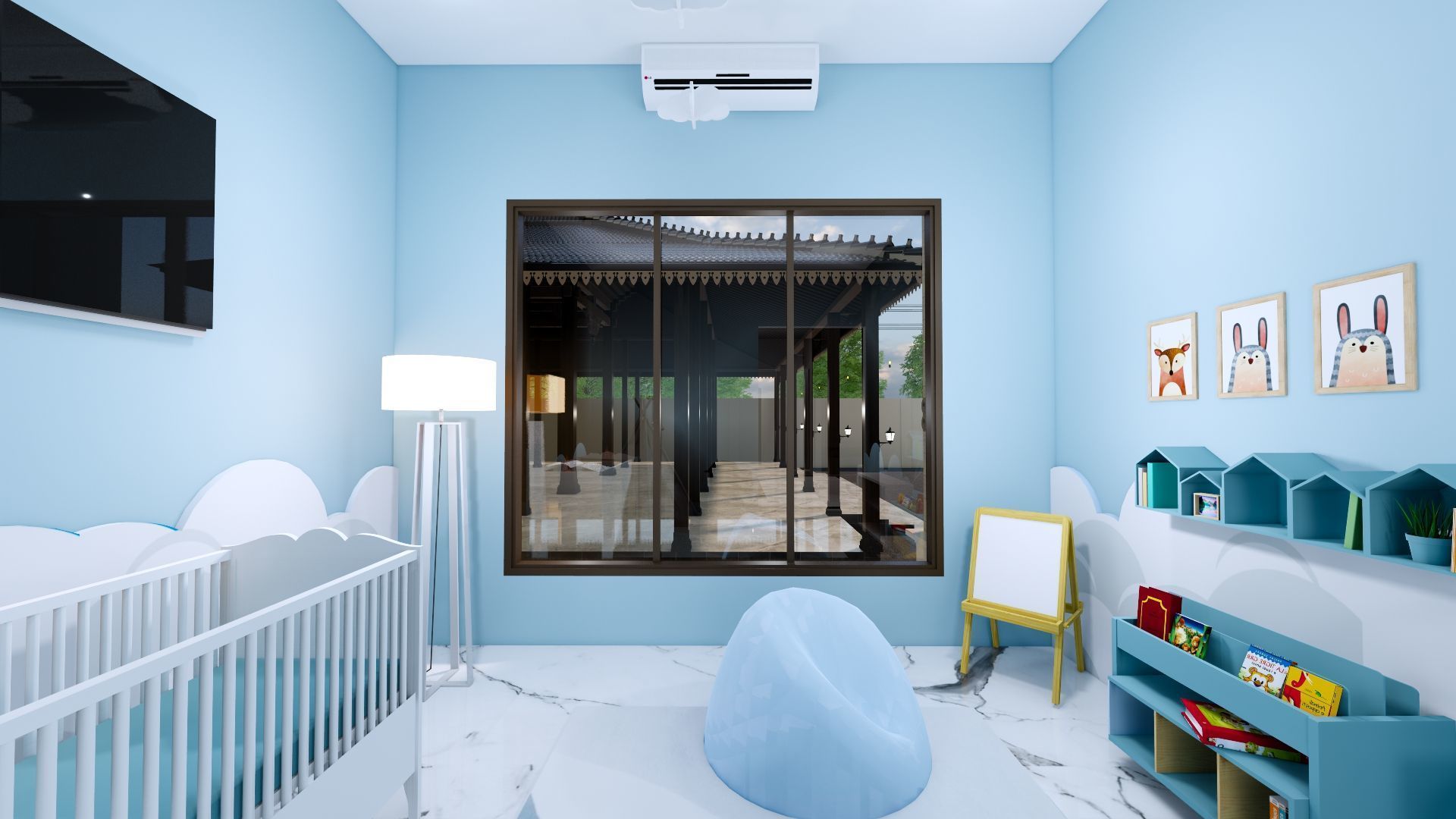 Luxury 2 floor House design with wooden House for reception 3D model_96